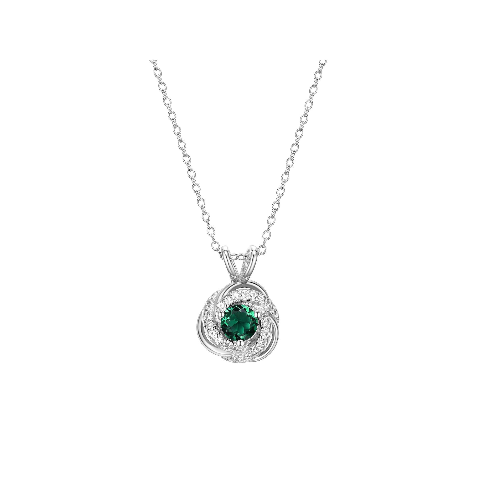 Tokens of Love Sterling Silver Simulated Emerald Birthstone Love Knot Pendant Necklace, Women's, Size: 18" Product Image