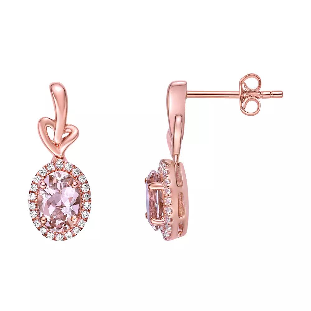 Gemminded 10k Rose Gold Morganite & 1/5 Carat T.W. Diamond Drop Earrings, Women's Product Image