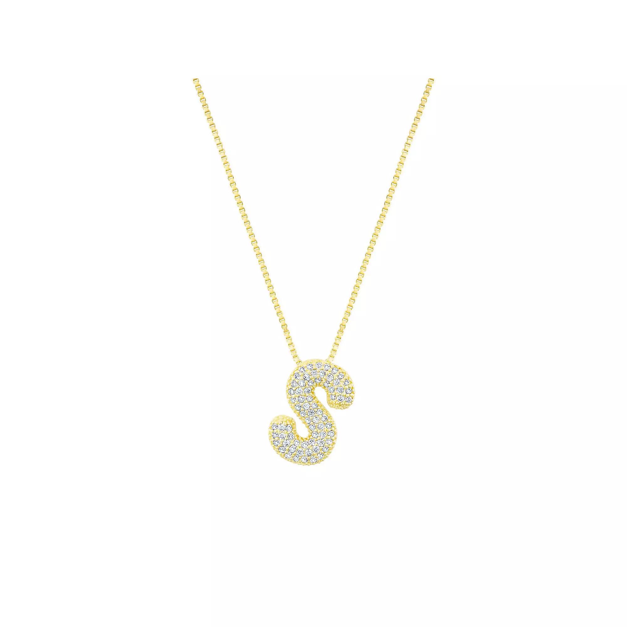Adornia 14k Gold Plated Pave Bubble Letter Necklace, Womens Product Image