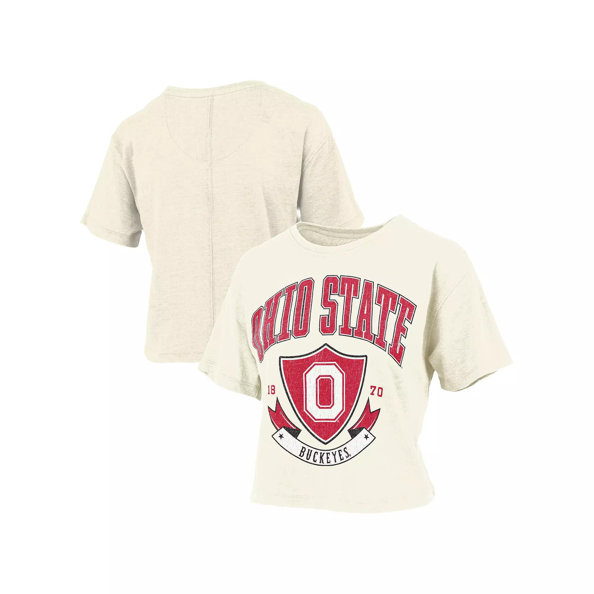 Womens Pressbox Cream Ohio State Buckeyes Buckler Vintage Cropped T-Shirt Product Image