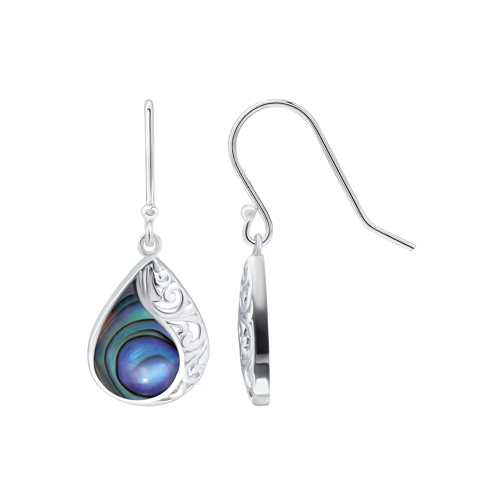 Aleure Precioso Silver Plated Abalone Filigree Teardop Earrings, Women's, Silver Tone Team Product Image