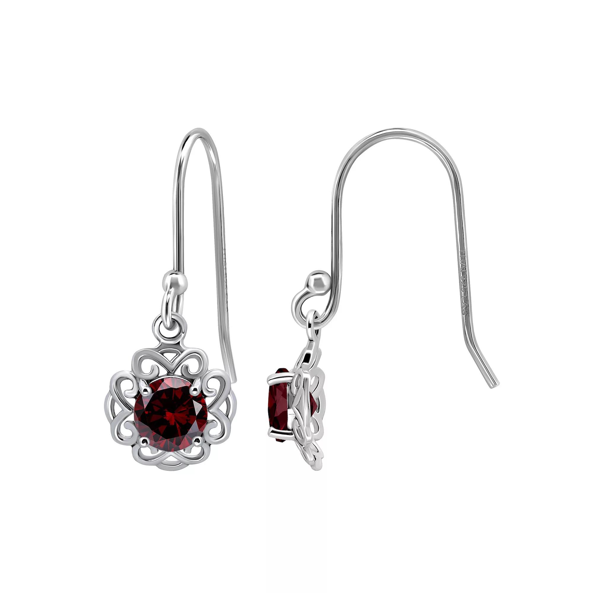 Aleure Precioso Sterling Silver Gemstone Scalloped Drop Earrings, Women's, Silver Tone Red Product Image