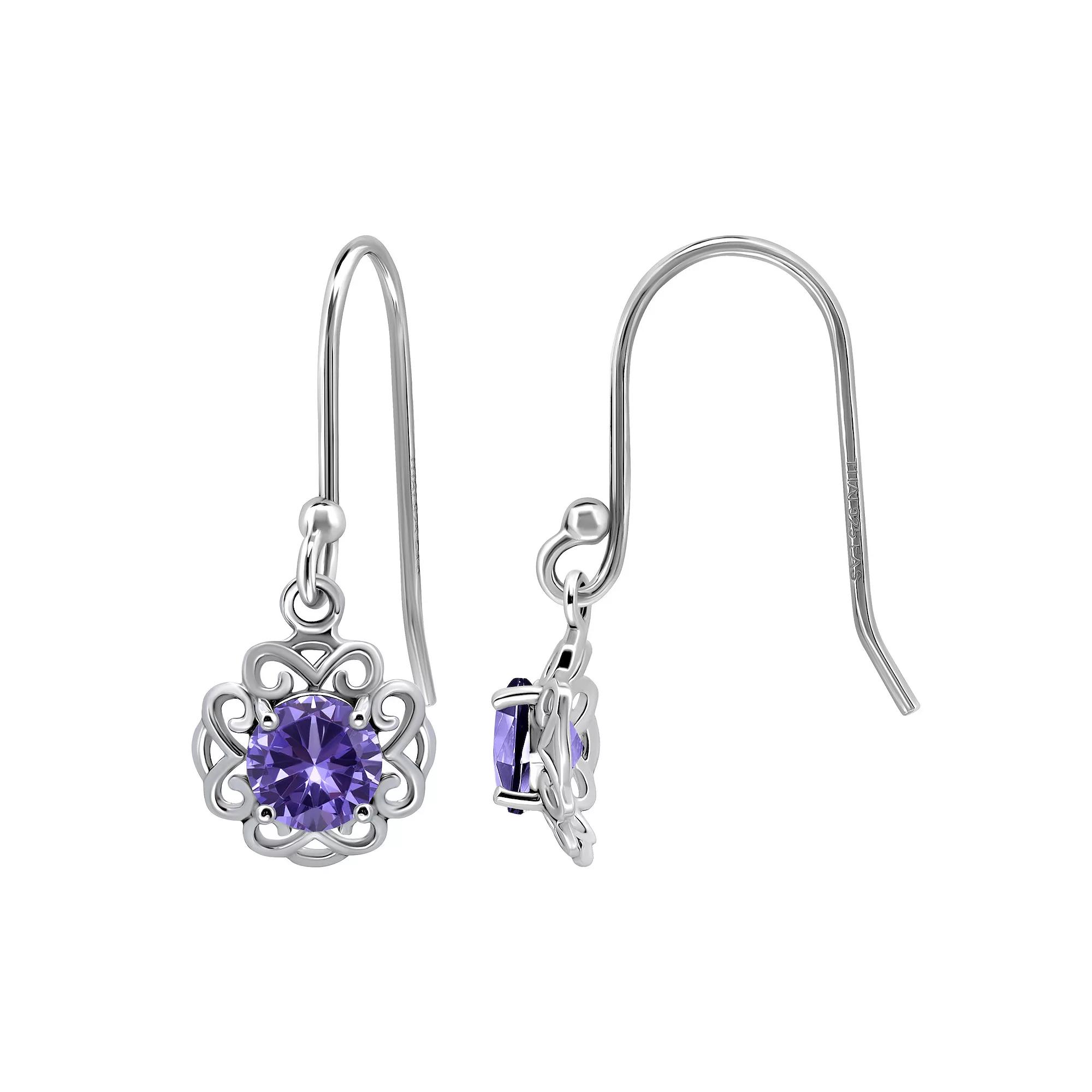 Aleure Precioso Sterling Silver Gemstone Scalloped Drop Earrings, Women's, Silver Tone Purple Product Image