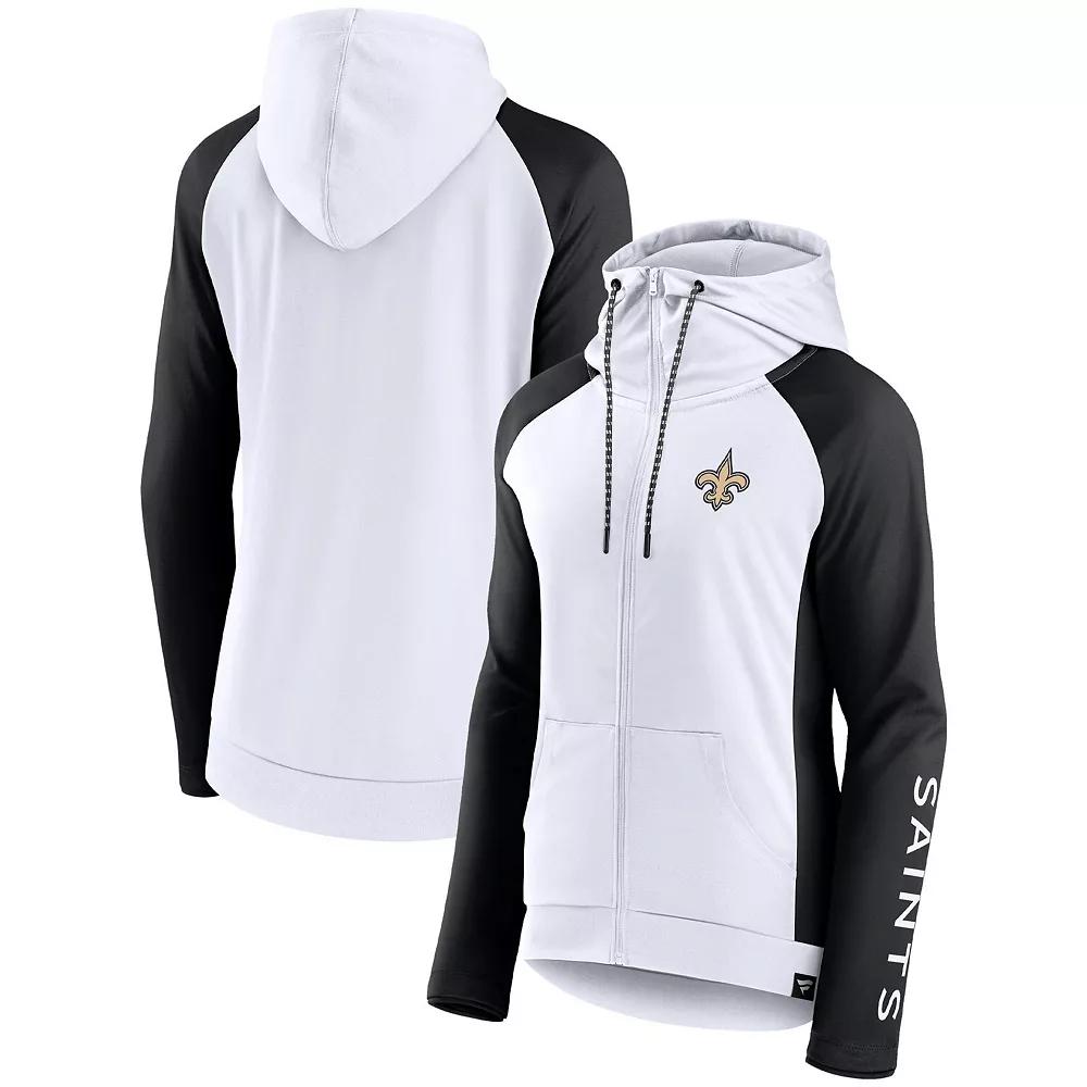 Women's Fanatics Branded White/Black New Orleans Saints End Around Raglan Full-Zip Hoodie,  Product Image