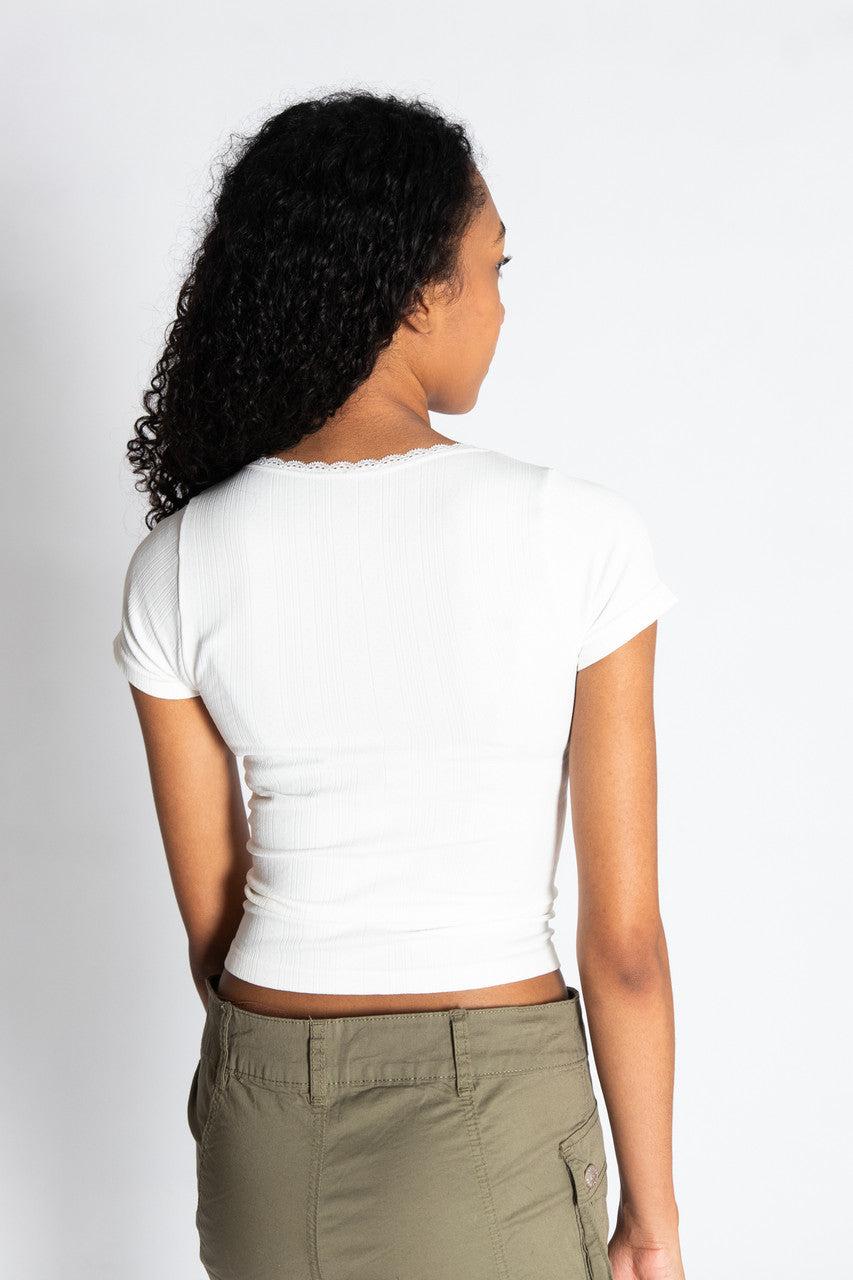 Pointelle Lace Bow Tee Product Image