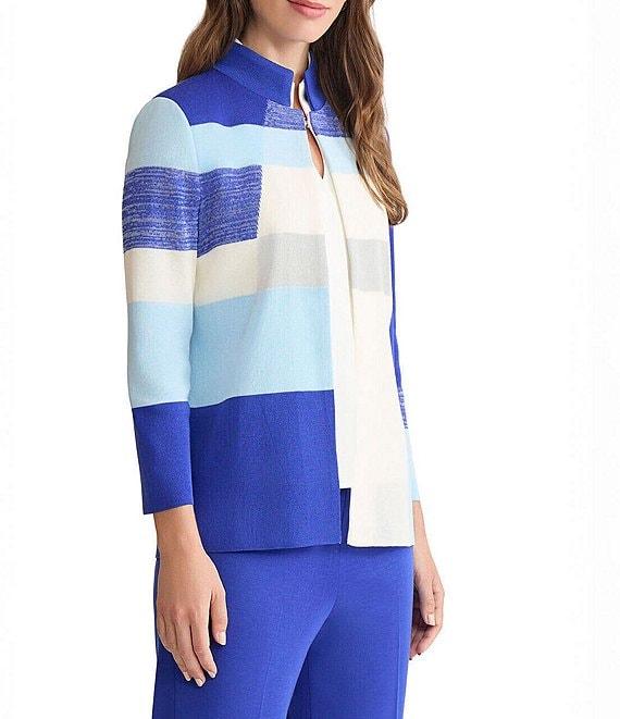 Ming Wang Colorblock Knit Mandarin Collar Bracelet Sleeve Jacket Product Image