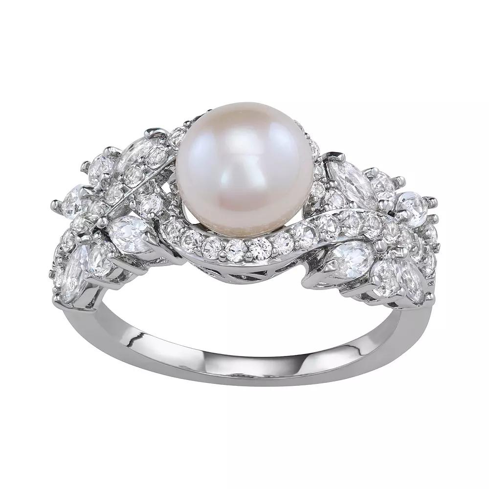Classic Treasures Freshwater Cultured Pearl & Lab Created White Sapphire Ring, Women's,  Product Image