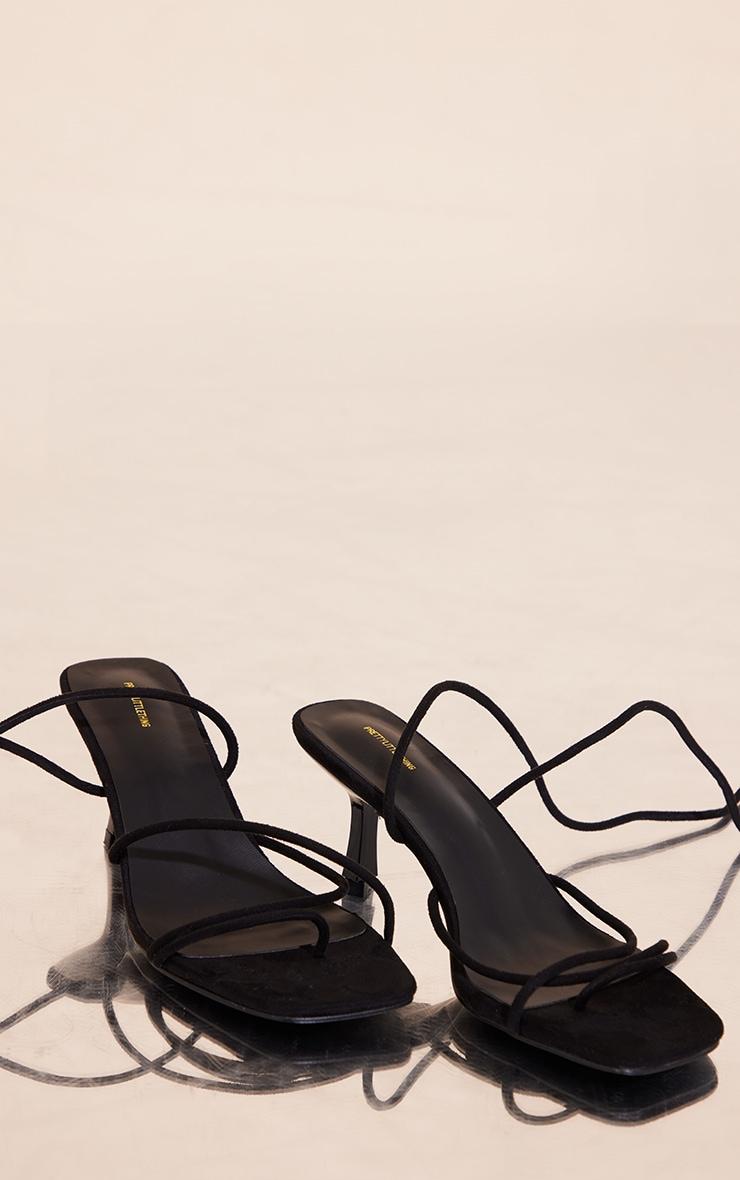 Black Wide Fit Faux Suede Strappy Lace Up Low Heel Sandals Product Image