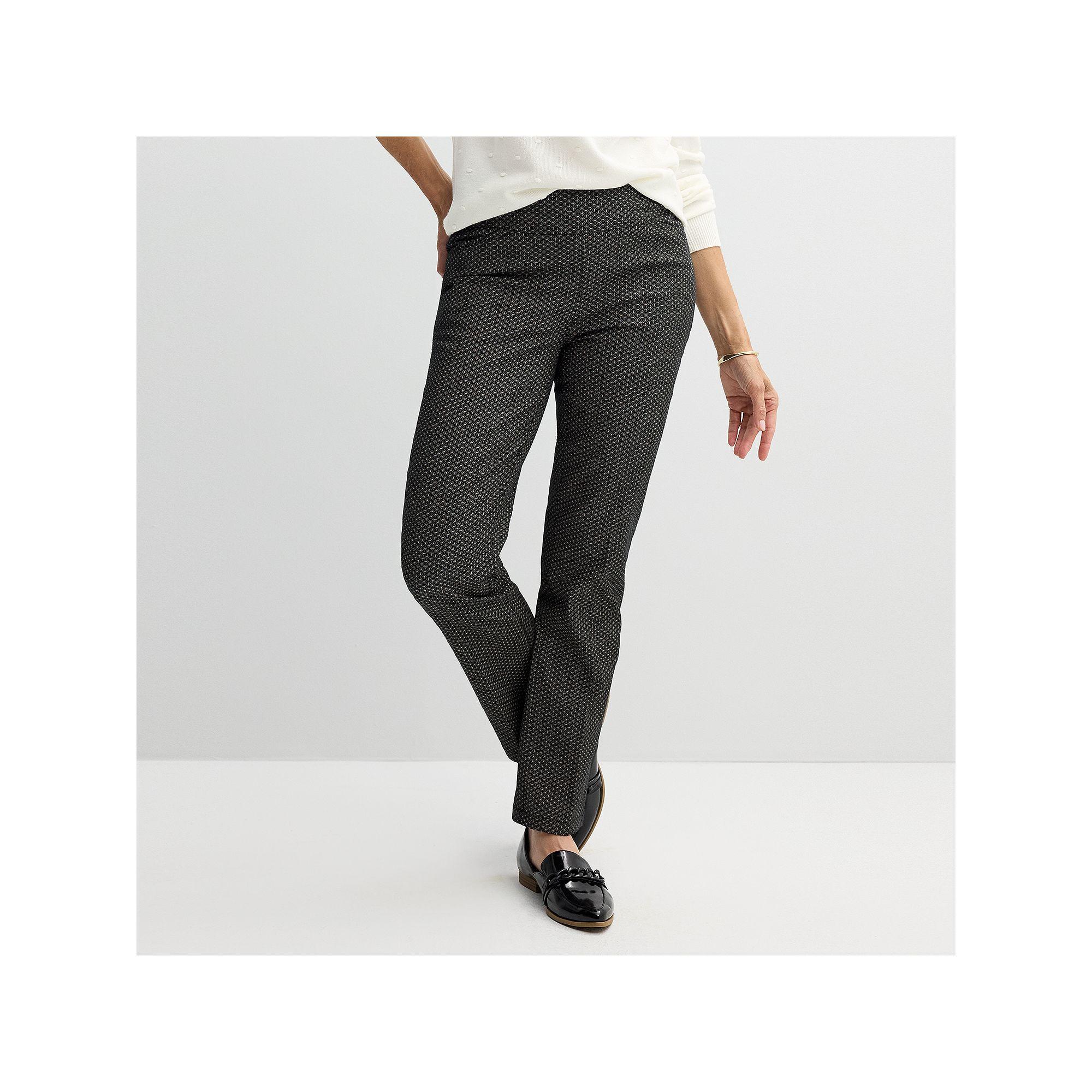 Women's Croft & Barrow® Effortless Stretch Pull-On Straight-Leg Pants, Size: 10 Short, Black Micro Geo Product Image