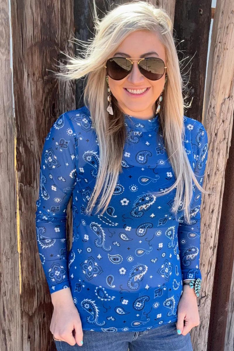 Sterling Kreek Bandana Babe Blue Mesh Top Product Image