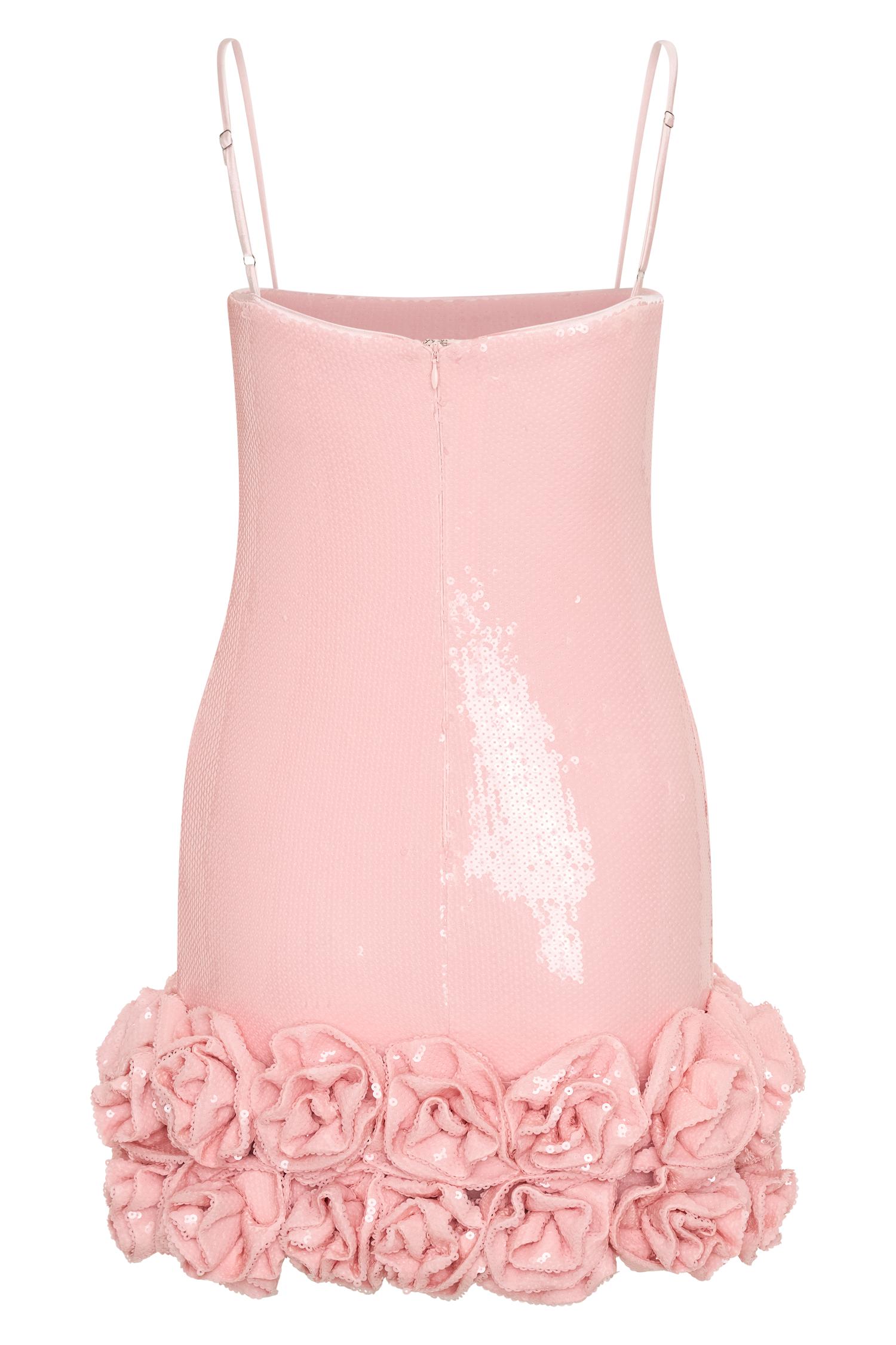 Faye Sequin Flower Mini Dress - Pale Pink Product Image