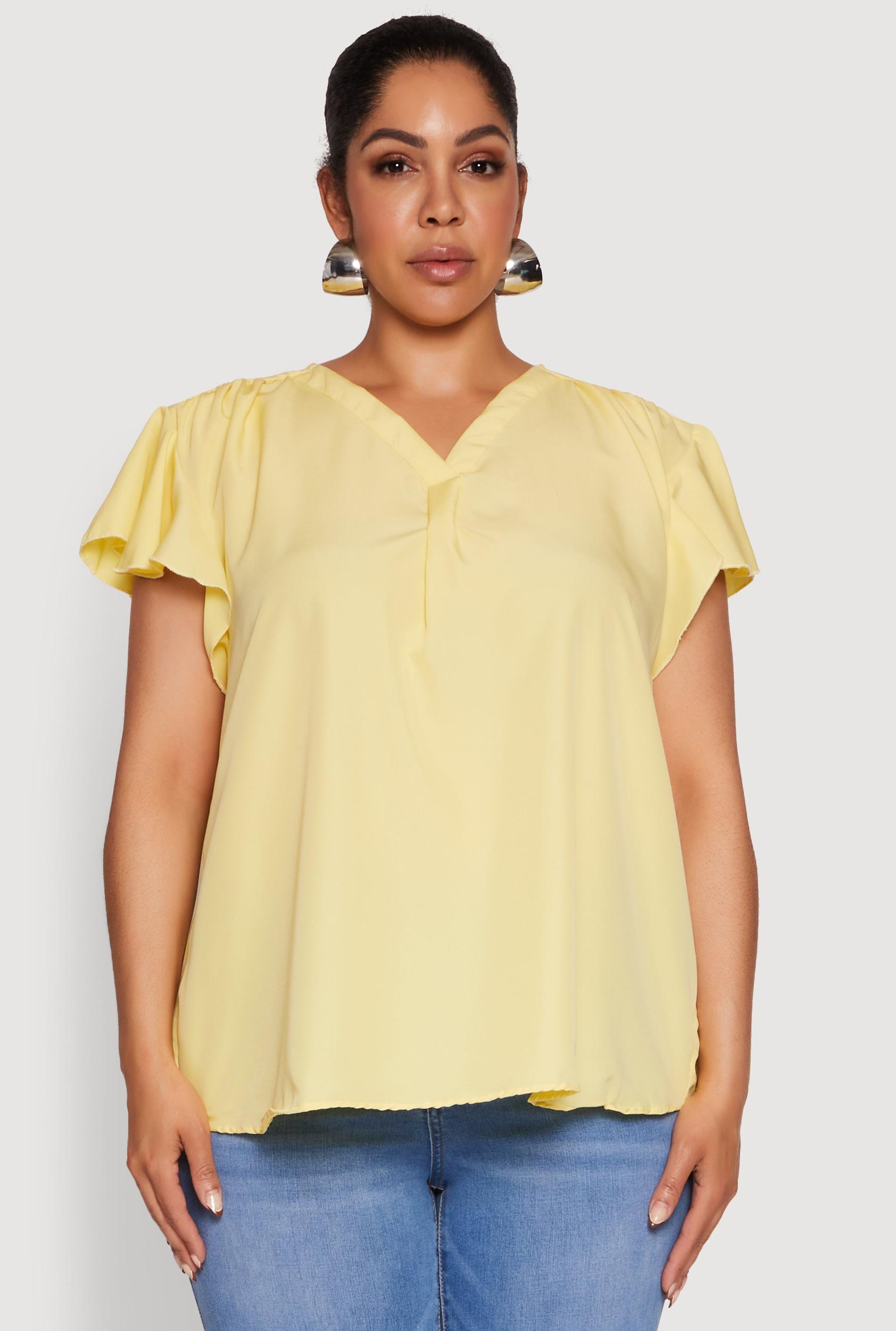 Plus Size Chic V Neck Flutter Sleeve Blouse Female Product Image