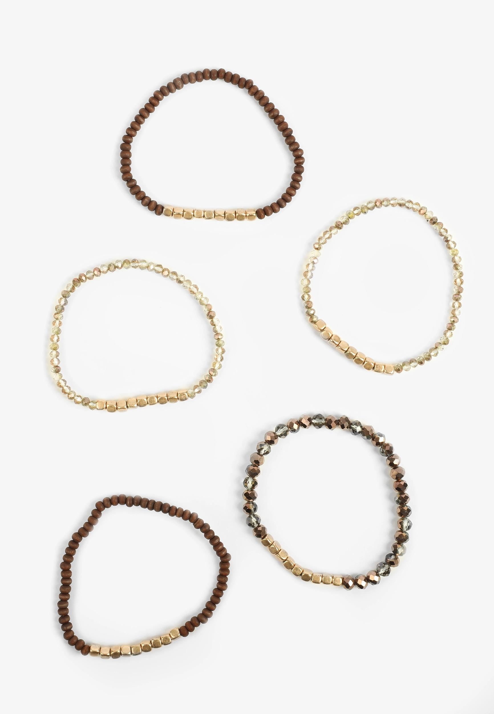 5 Pack Wooden Beaded Stretch Bracelet Set Product Image