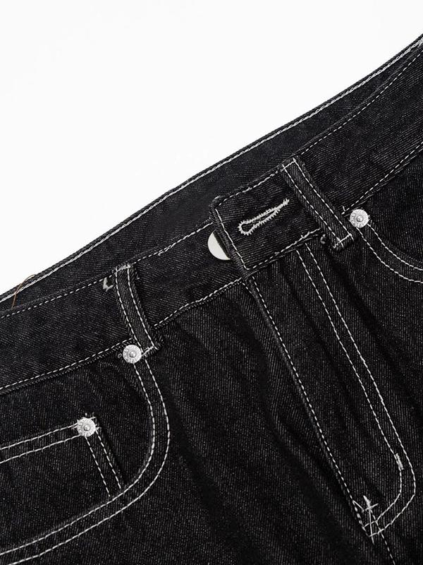 Men's Skeleton Print Stitch Detail Loose Jeans Product Image