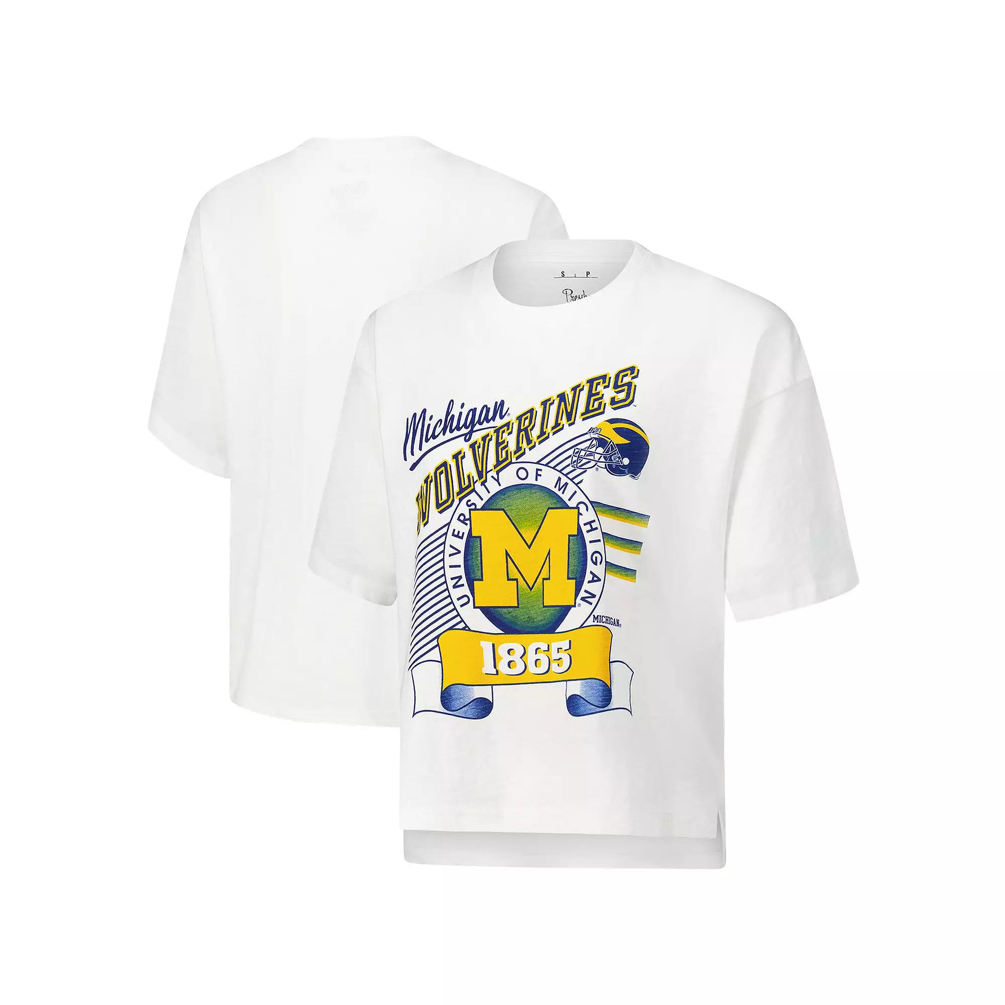 Women's Pressbox White Michigan Wolverines Rock & Roll Slub T-Shirt,  Product Image
