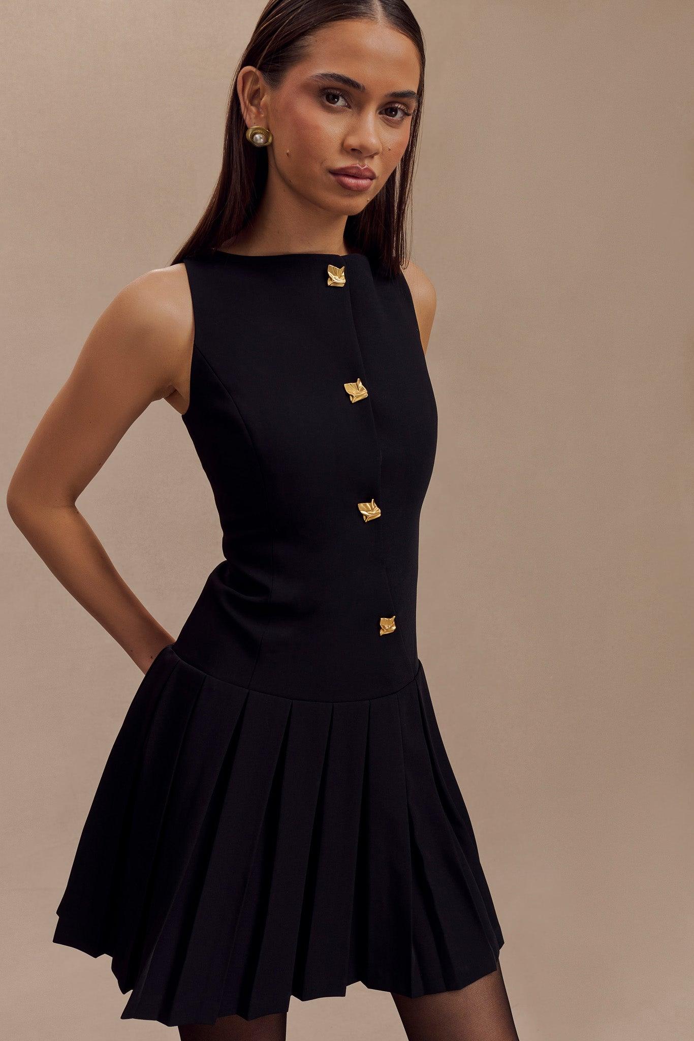 Mackenzie Sleeveless Pleated Mini Dress - Black Product Image