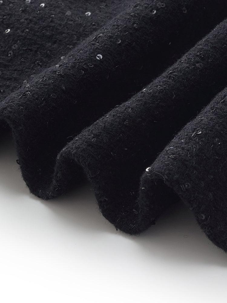 Wool Blend Sequins Tweed Ruffle Collar Women Midi Dress Product Image