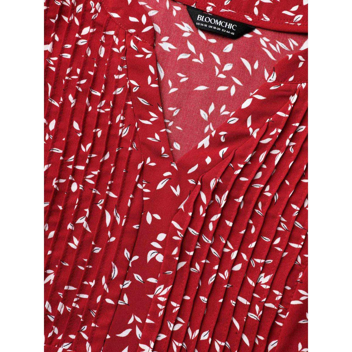 Plus Size Raspberry Toothpick Pleat Floral Notched Collar Shirt Women Elegant Elbow-length sleeve Notched collar Everyday Blouses BloomChic 10/M Product Image