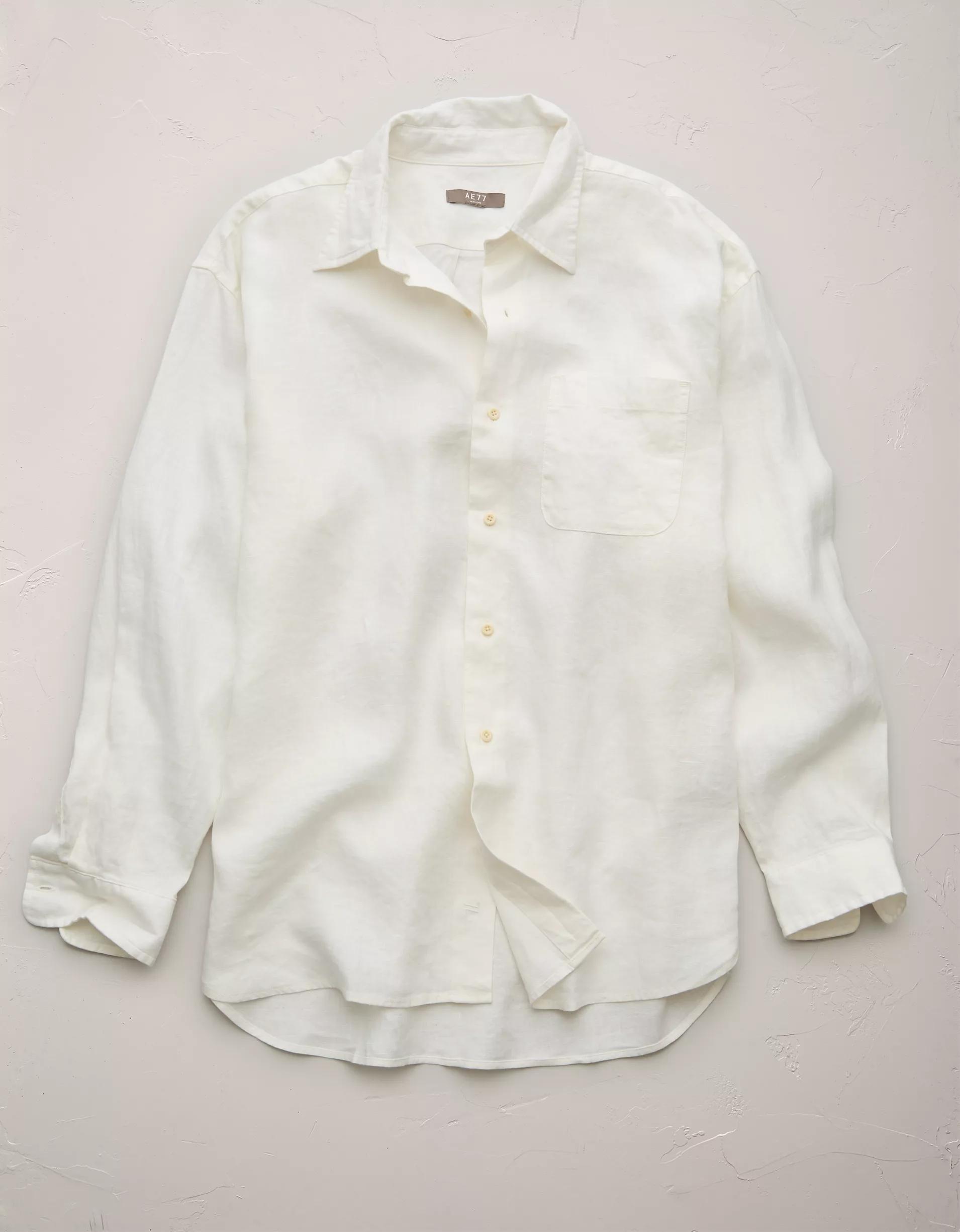 AE77 Premium Relaxed Linen Button-Up Shirt Product Image