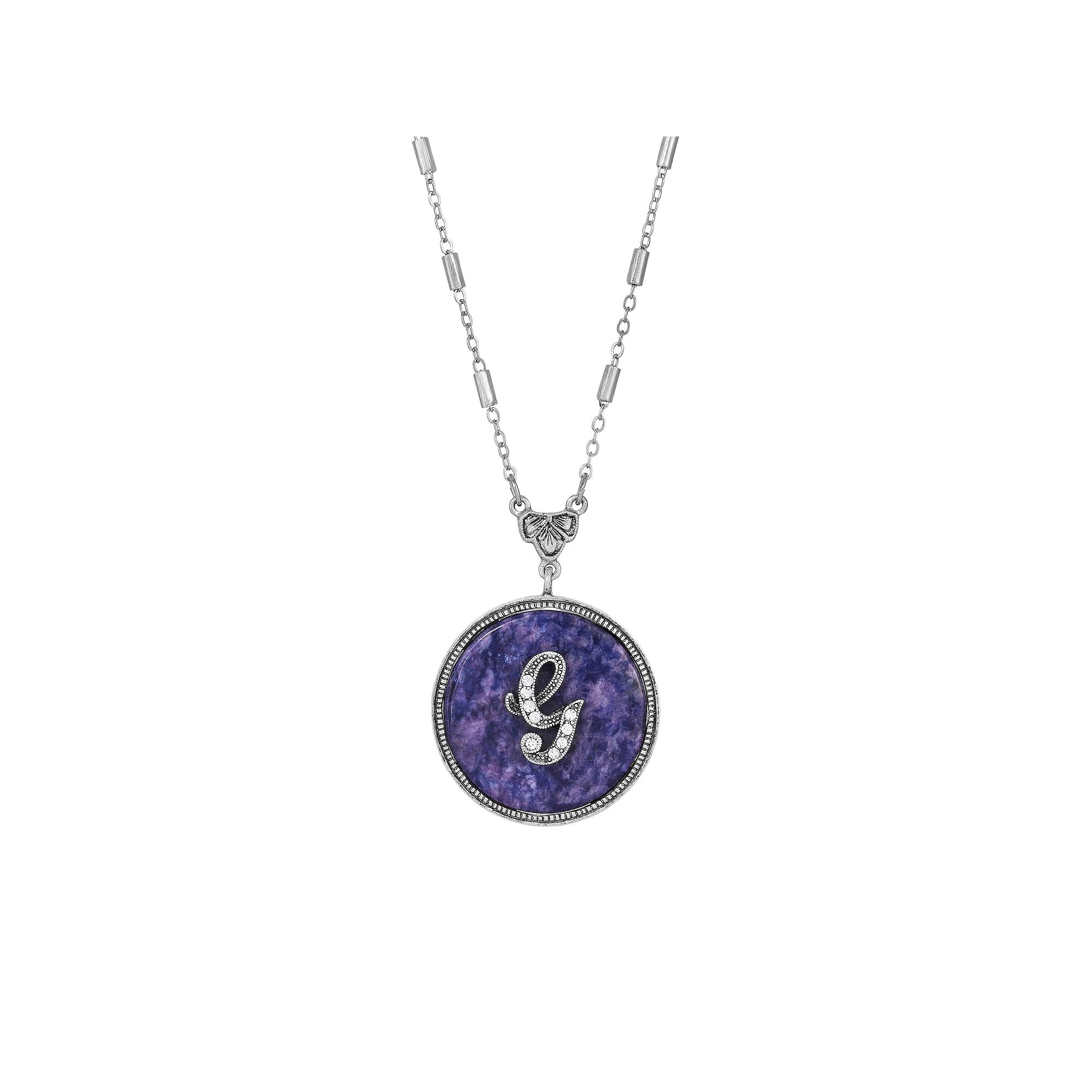 1928 Silver Tone Round Initial Pendant Necklace, Women's, J Product Image