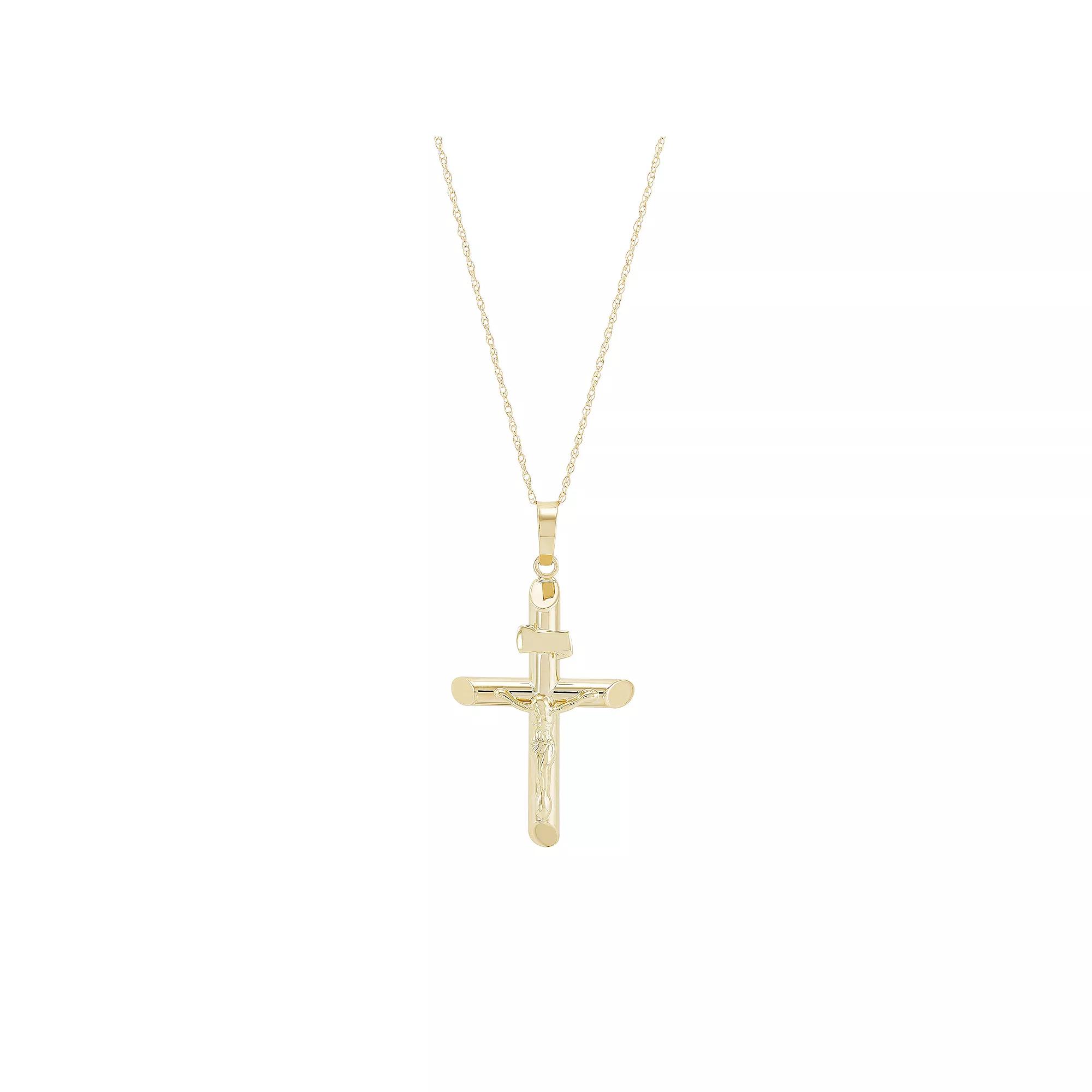 Everlasting Gold 14k Gold Tube Crucifix Pendant Necklace, Women's, Size: 18" Product Image