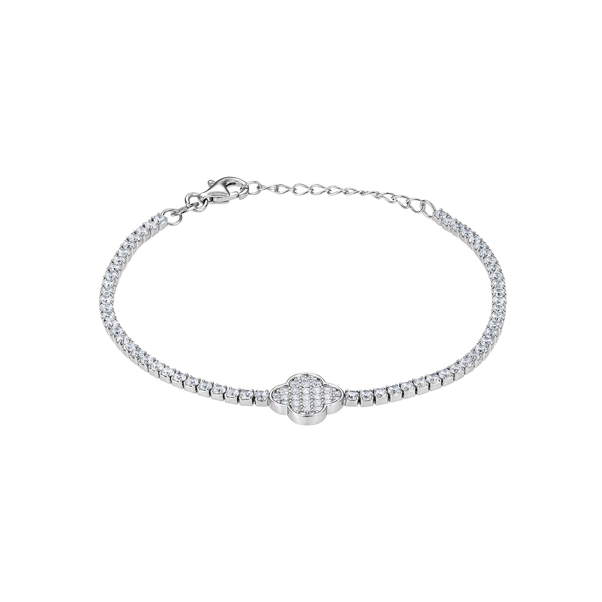 Designs by Gioelli Sterling Silver Lab-Created White Sapphire Pave Clover Bracelet, Women's,  Product Image