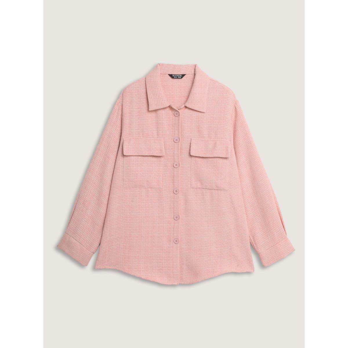 Plus Size Chest Flaps Textured Button-Down Jacket Women Blush Patch pocket Casual Jackets BloomChic 14-16/1X Product Image