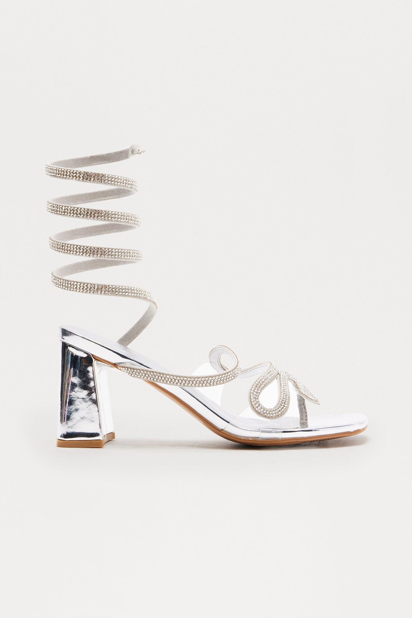 Vana Rhinestone Wrap Up Heels - Silver Female Product Image