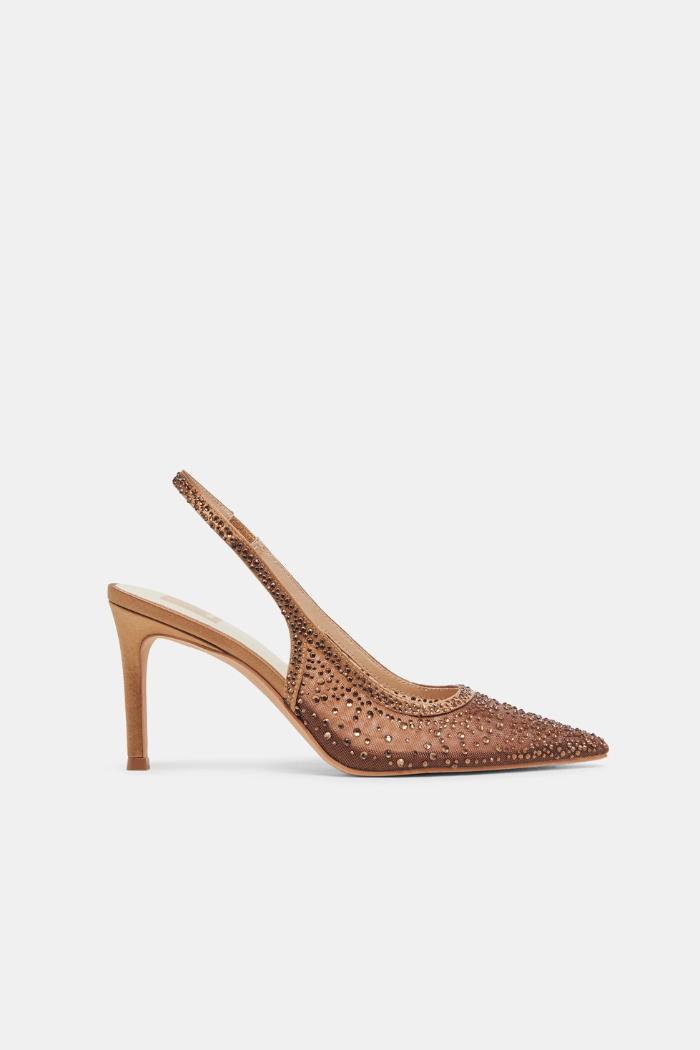 Kaye Crystal Heels - Mid Brown Mesh Product Image