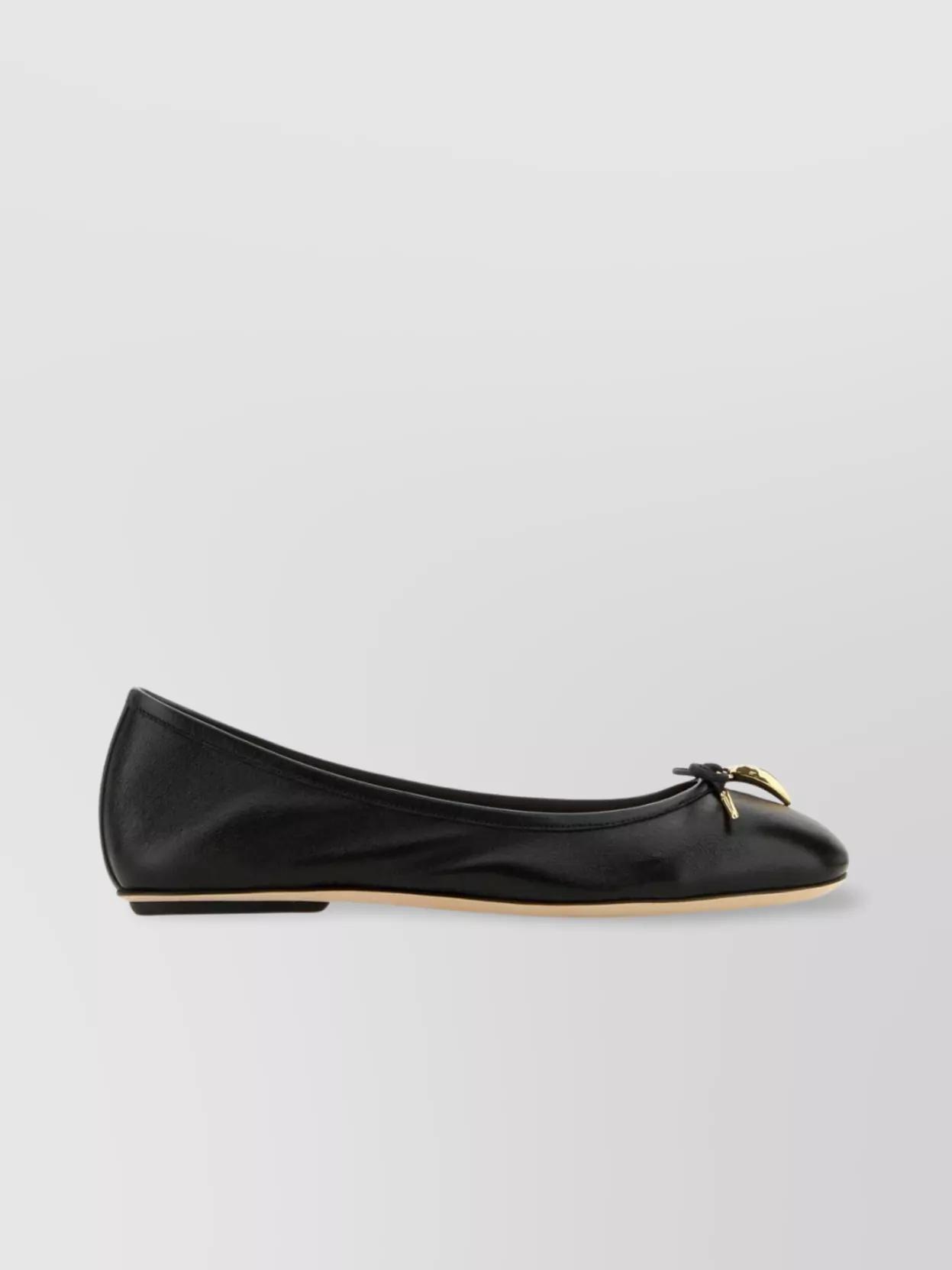 CHLOÉ Bow Detail Round Toe Flat Sole Ballerina Shoes In Black Product Image