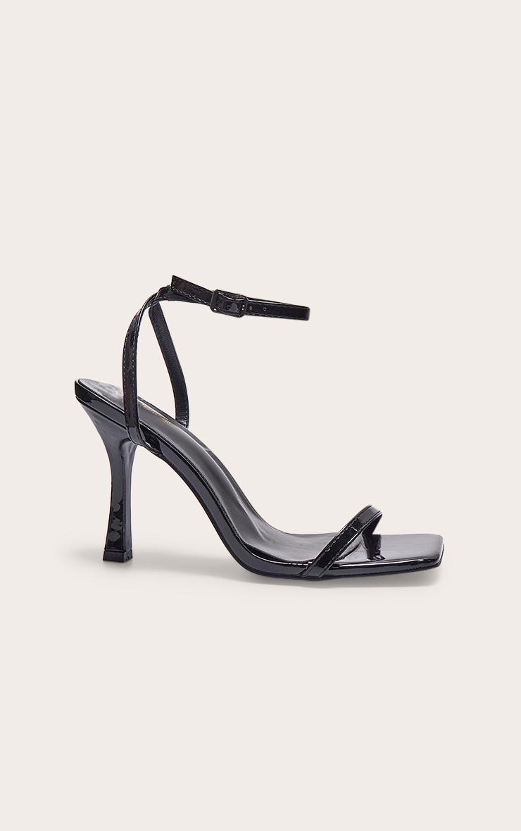 Black PU Square Toe Barely There Mid Heeled Sandals Product Image