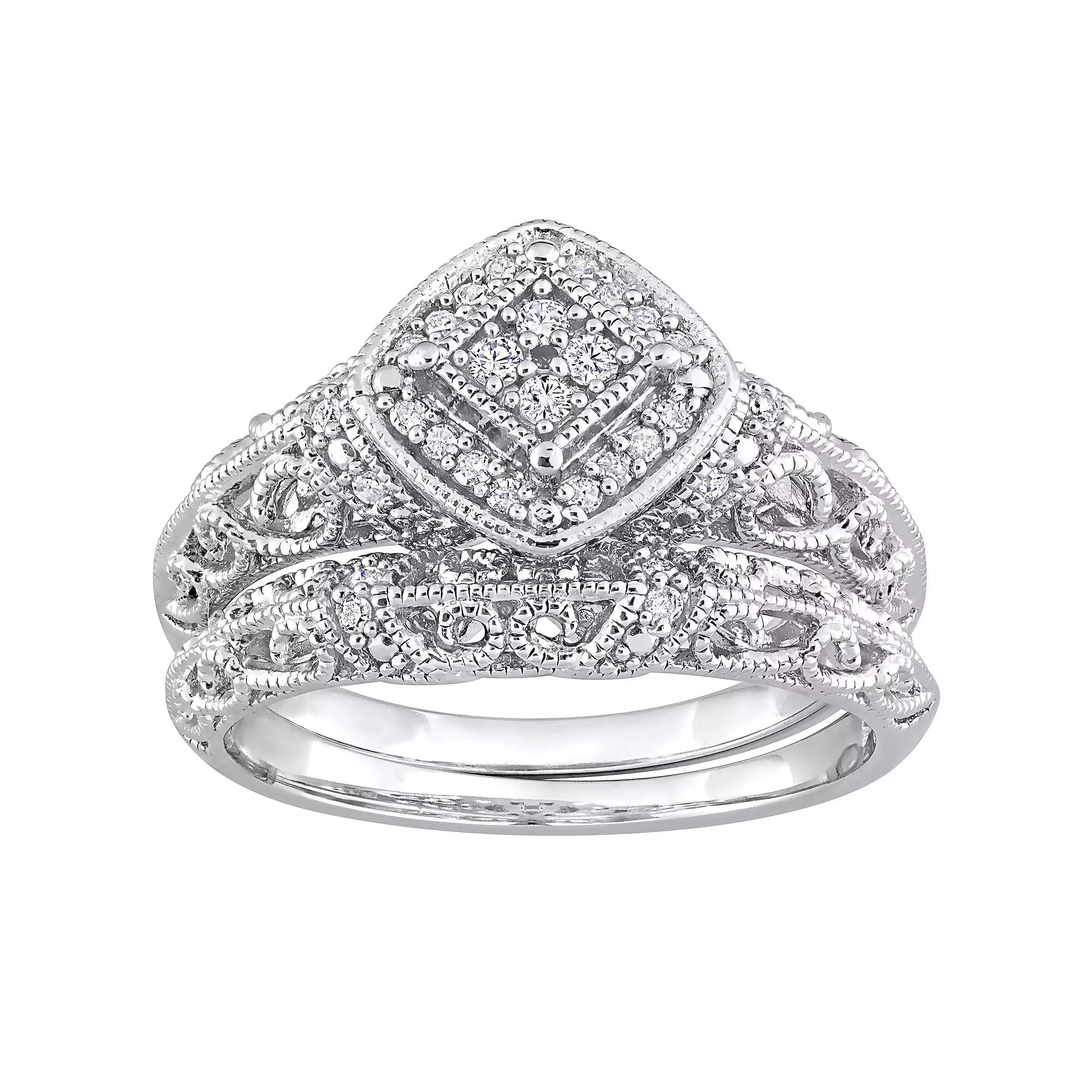 Stella Grace Sterling Silver 1/5 Carat T.W. Diamond Vintage Engagement Ring Set, Women's, Size: 7 Product Image