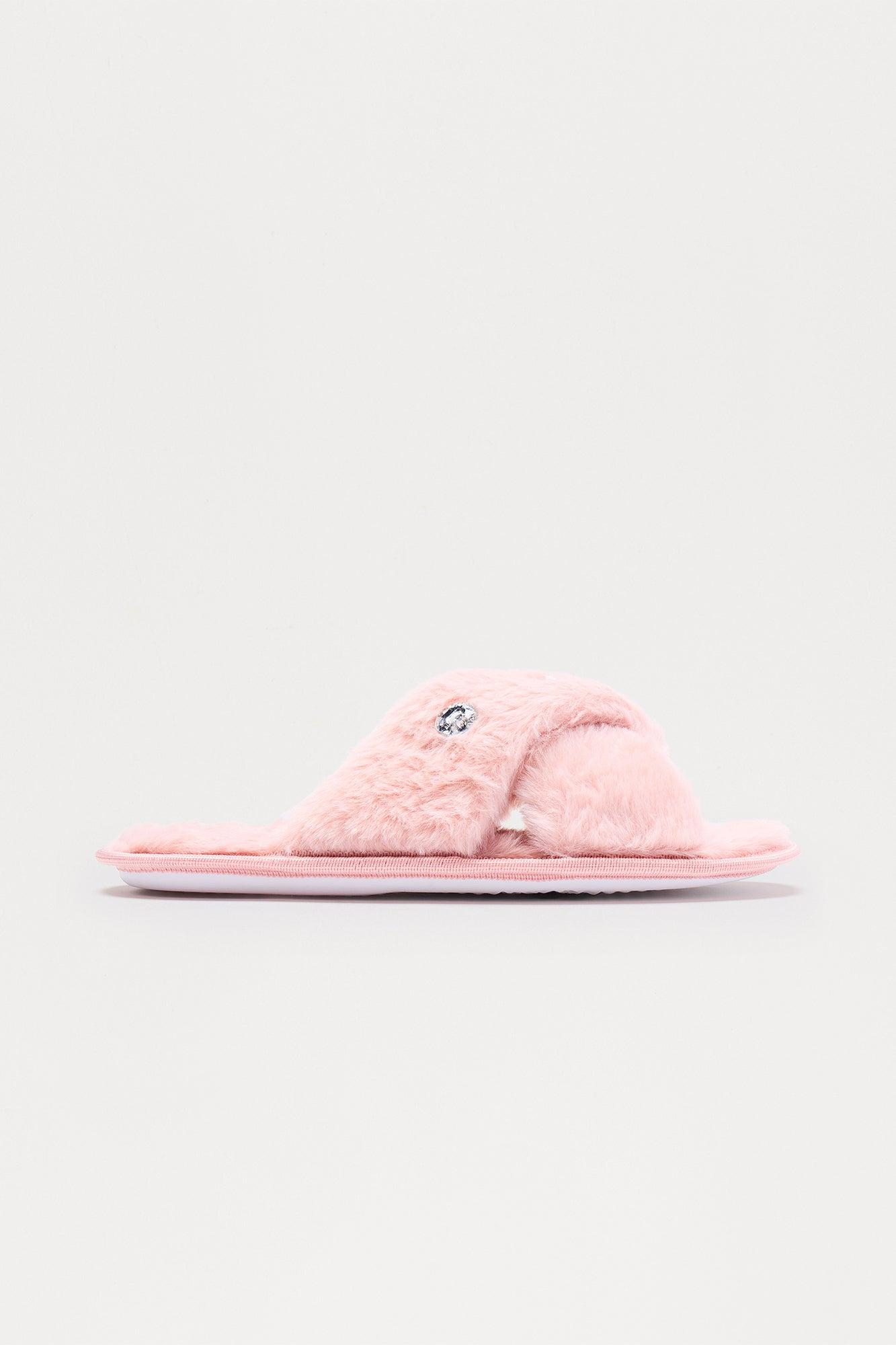 Piper Rhinestone Faux Fur Slippers - Pink Female Product Image