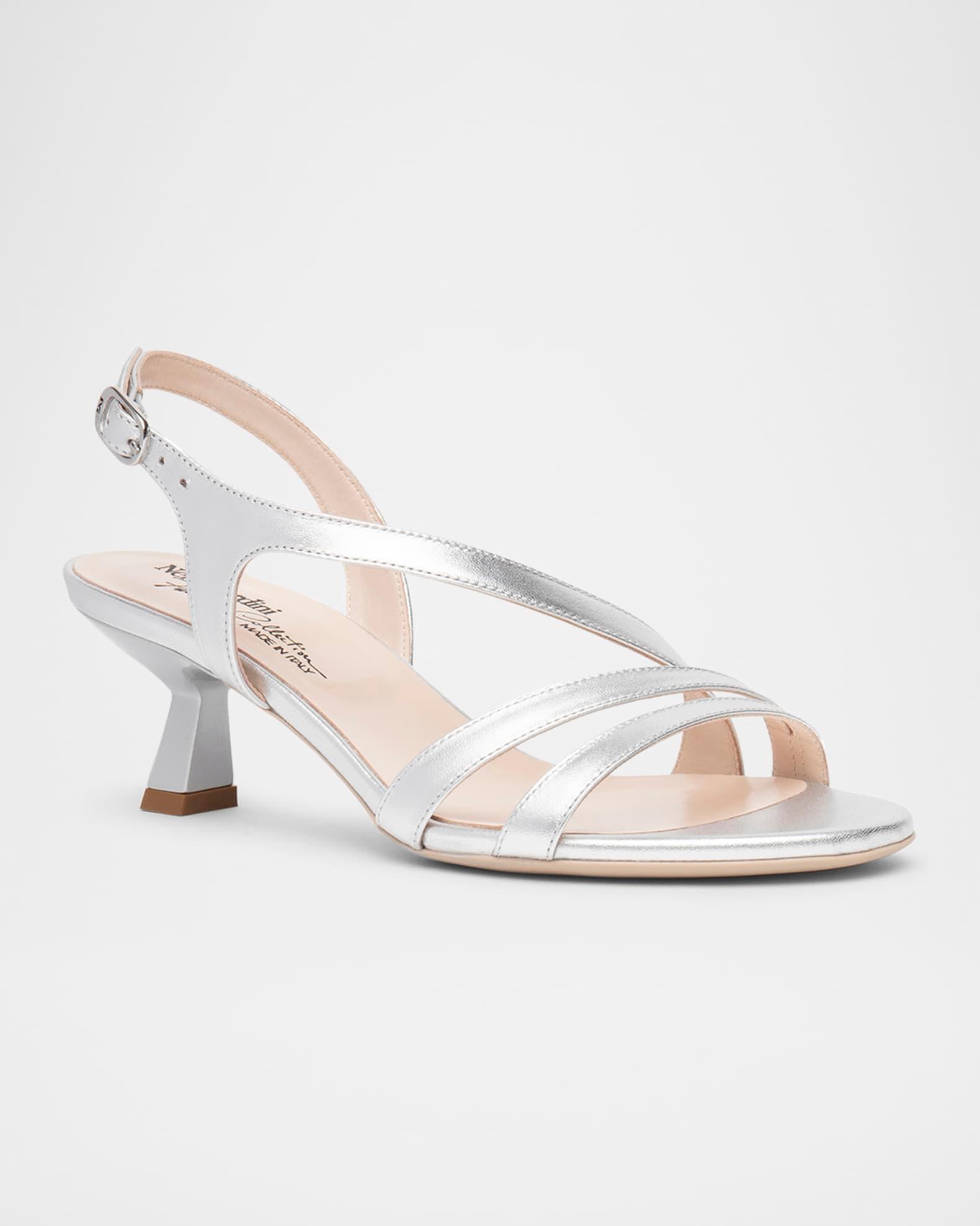 Strappy Metallic Kitten-Heel Sandals Product Image