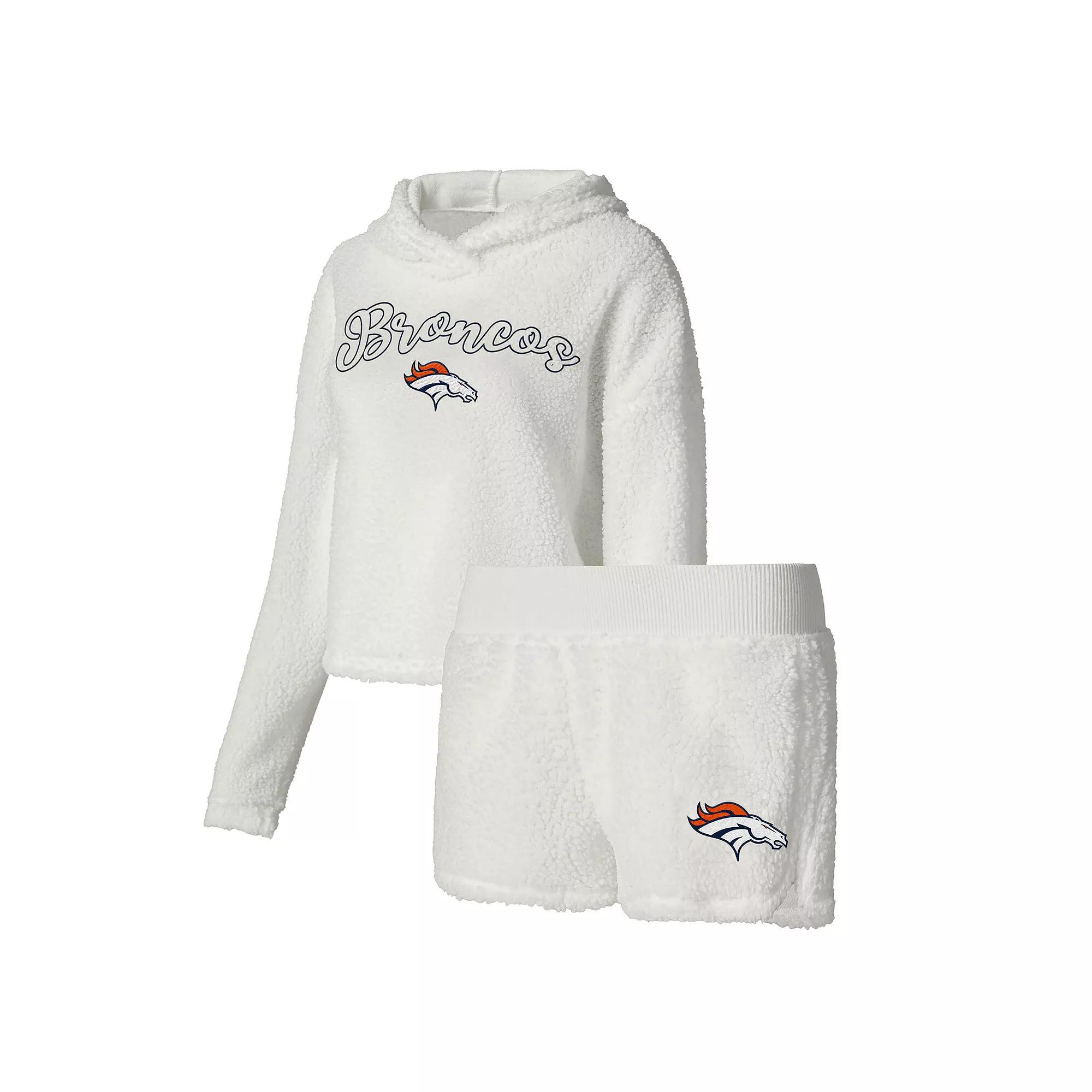 Women's Concepts Sport White Denver Broncos Fluffy Pullover Sweatshirt & Shorts Sleep Set,  Product Image