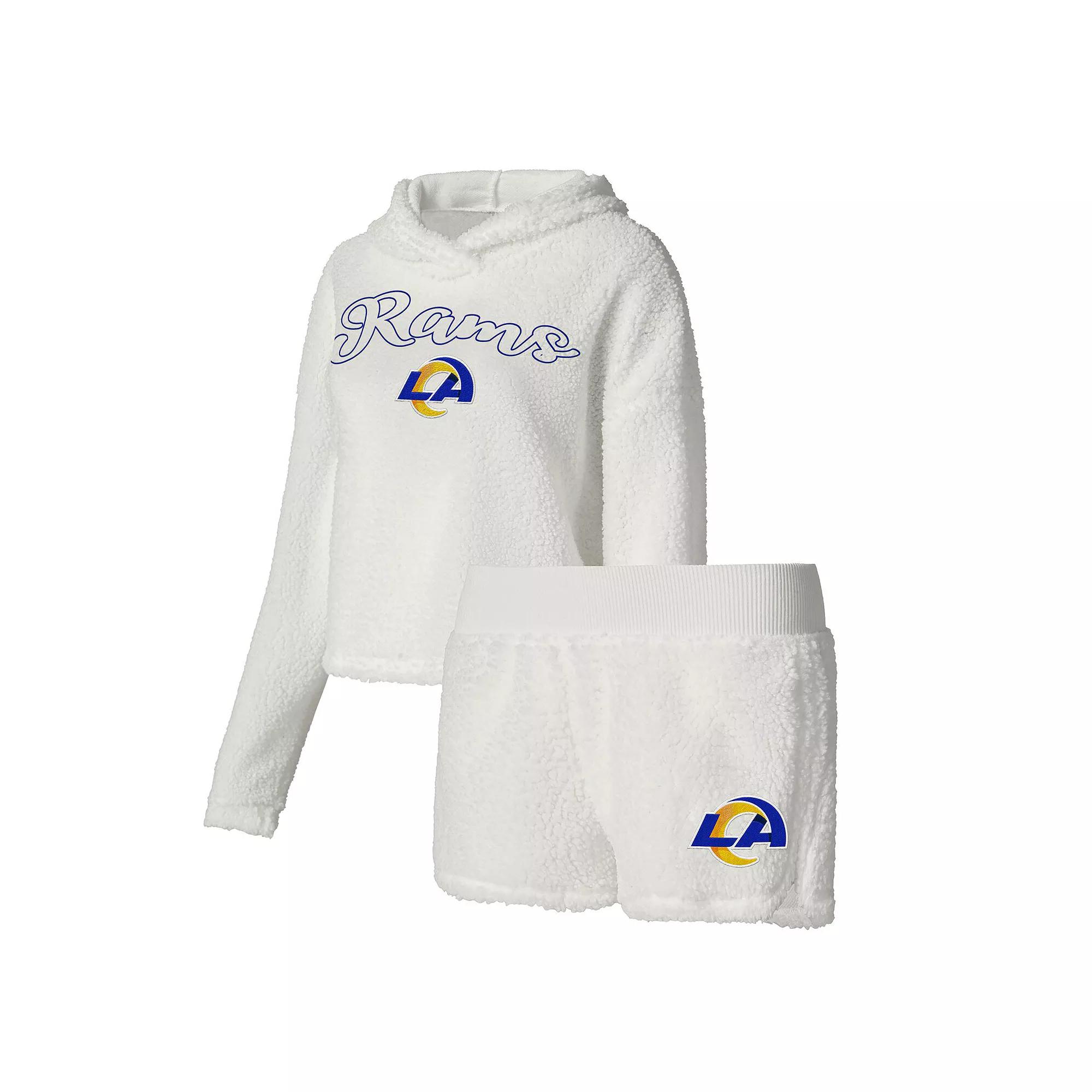 Women's Concepts Sport White Los Angeles Rams Fluffy Pullover Sweatshirt & Shorts Sleep Set,  Product Image