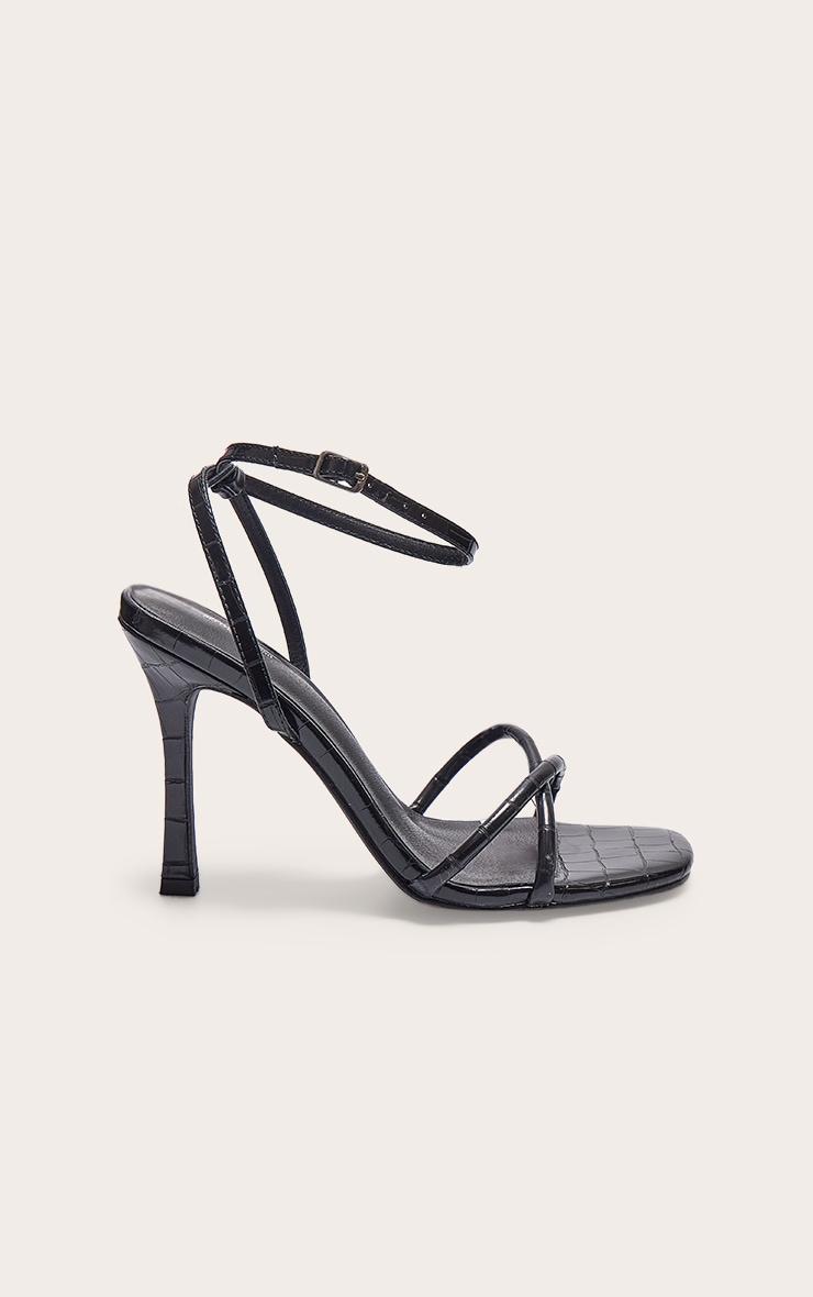 Black PU Croc Square Toe Barely There High Heeled Sandals Product Image