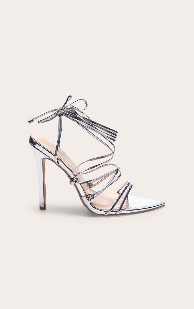 Silver Metallic Strappy Gladiator Point Toe Heels Product Image