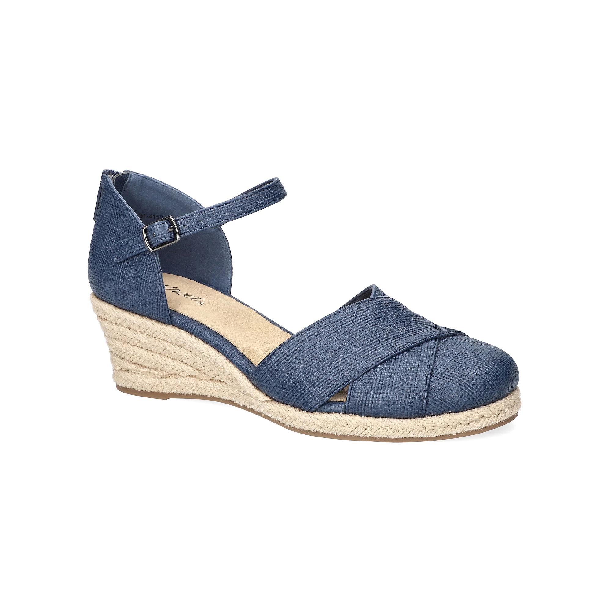 Easy Street Comfort Espadrille Women's Wedge Sandals, Size: 9.5, Blue Linen Embossed Product Image