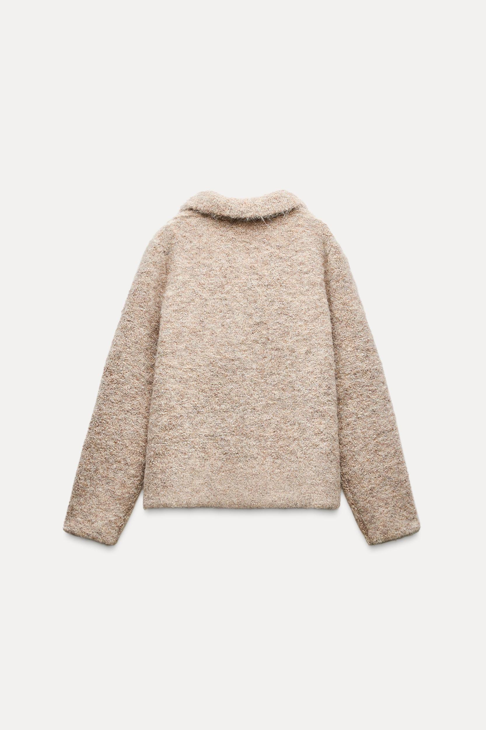 FAUX FUR KNIT CARDIGAN WITH FLOWER BUTTONS Product Image