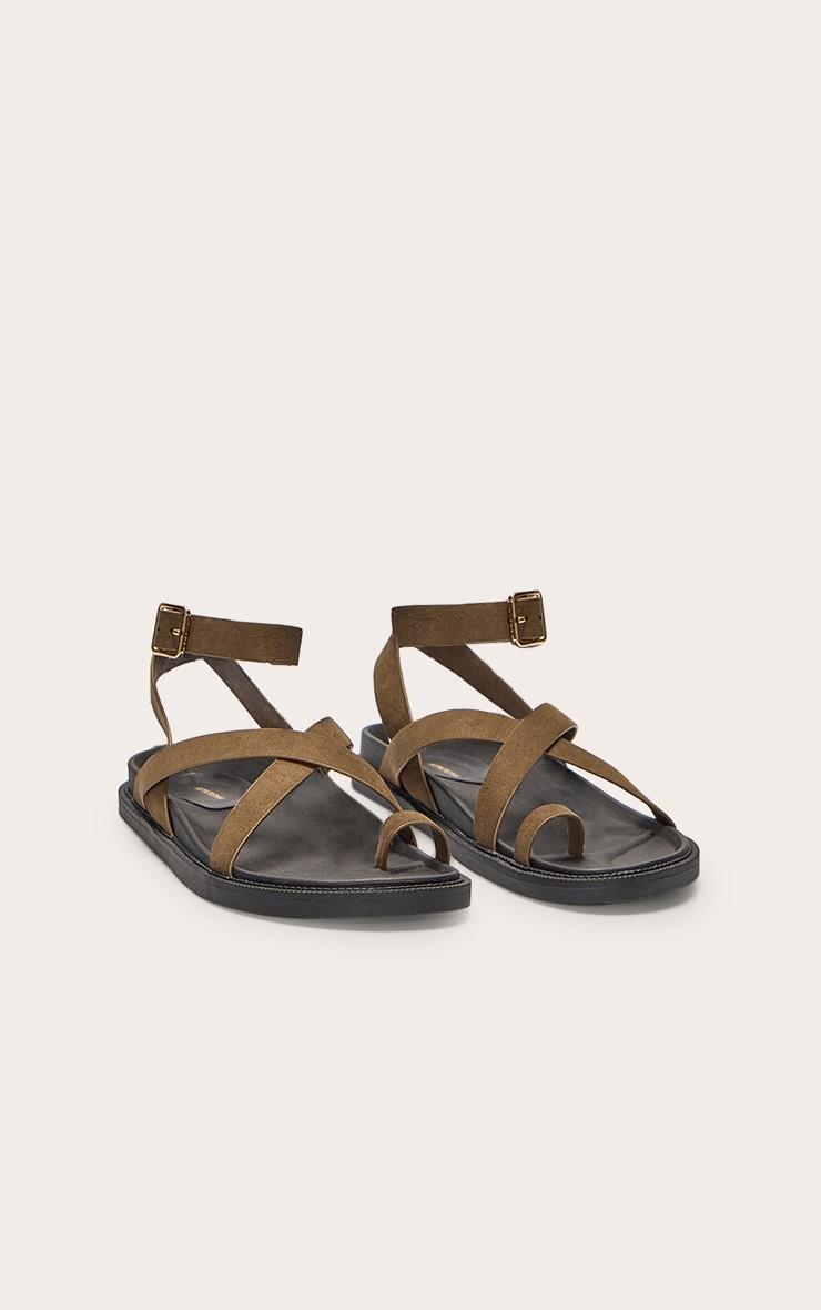 Olive Faux Suede Round Toe Ankle Strap Footbed Sandals Product Image