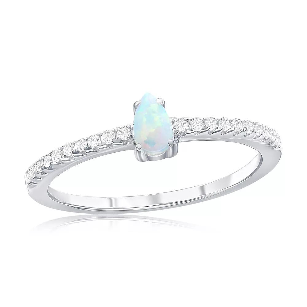 Nautica Rocks Sterling Silver White Opal & Cubic Zirconia Pear Ring, Women's,  Product Image