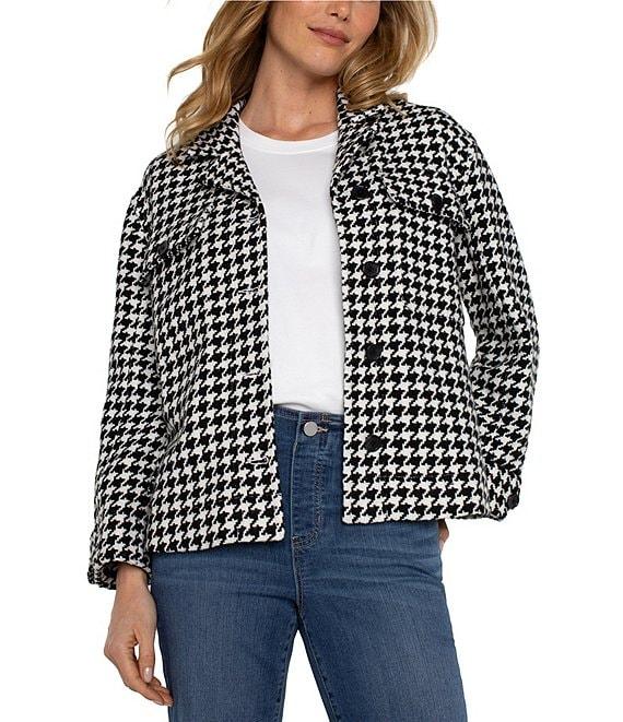 Liverpool Los Angeles Boxy Shacket Houndstooth Print Collared Long Sleeve Jacket Product Image