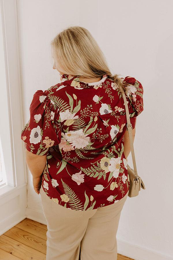 Dreaming Of Dahlias Button Up Top in Wine Curves Product Image