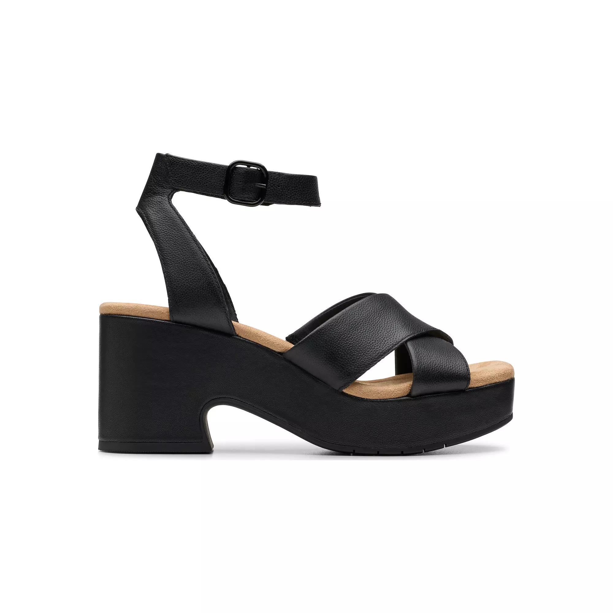 Clarks® Nerisa Pearl Women's Leather Wedge Sandals, Size: 10 Medium, Black Product Image