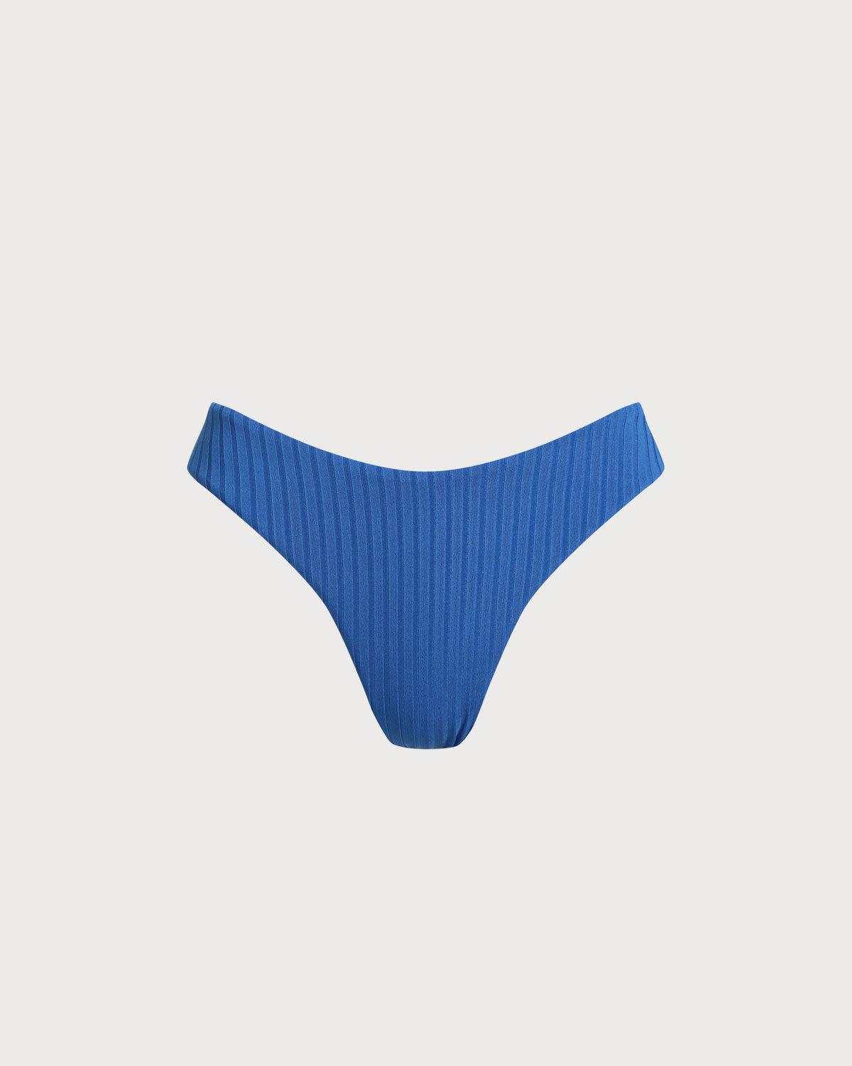 Blue Textured Low Waisted Bikini Bottoms Product Image