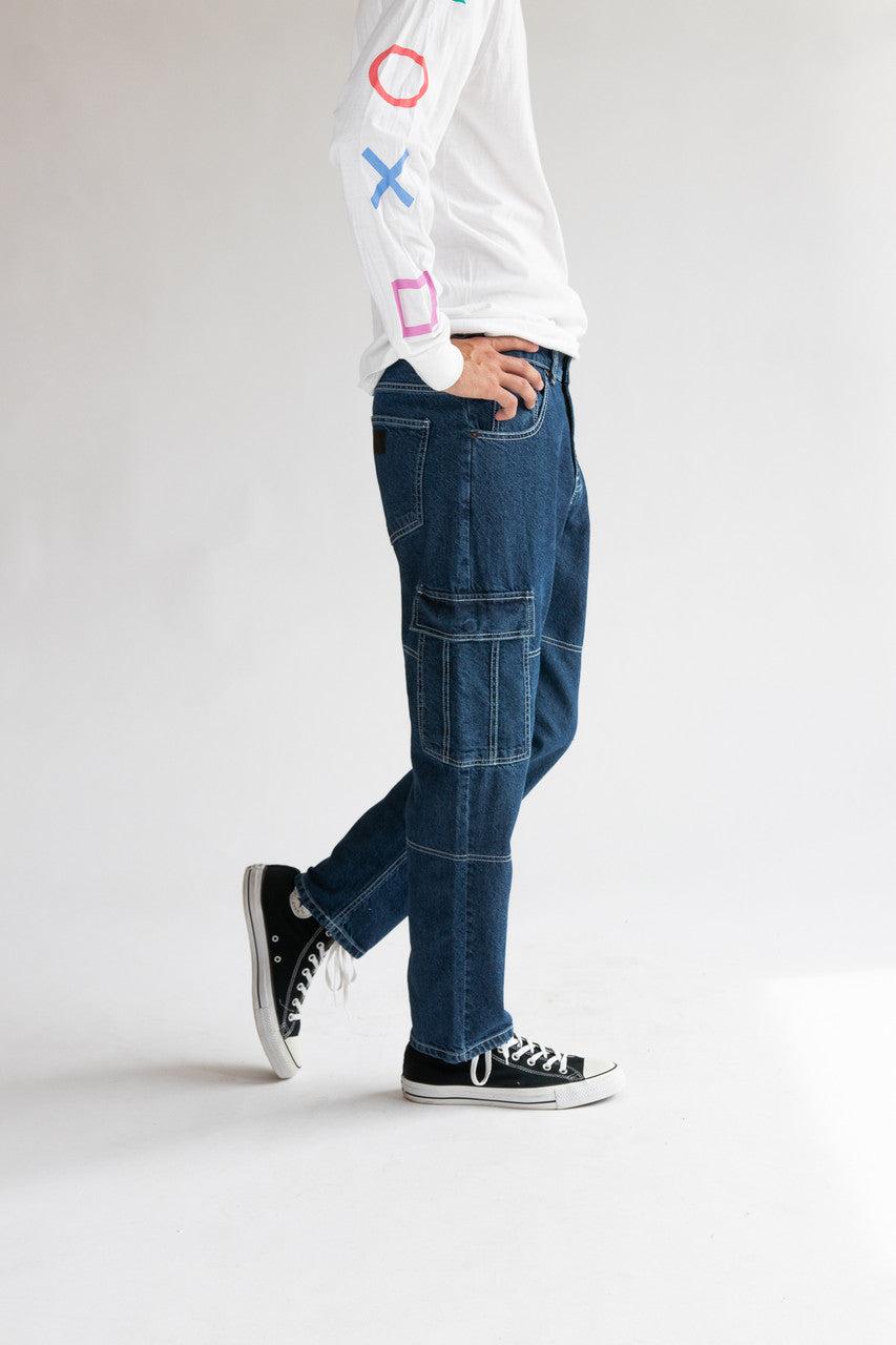 Contrast Stitch Cargo Jeans Product Image