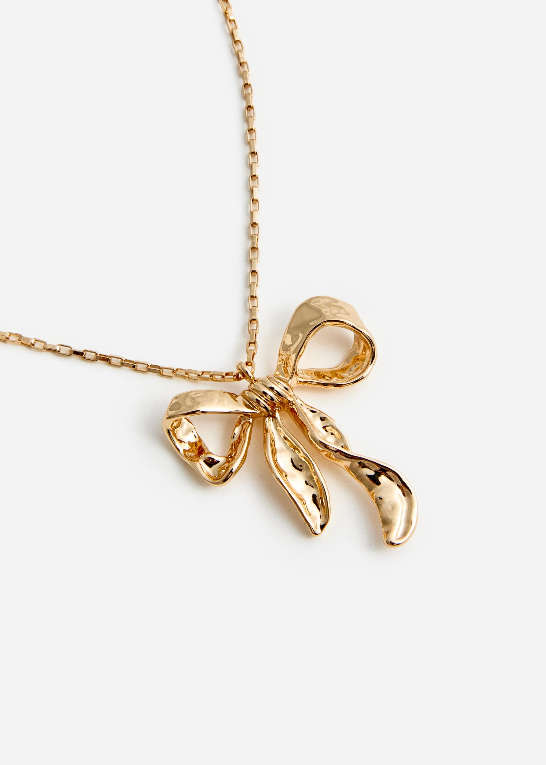 Mottled Gold Bow Pendant Necklace Product Image