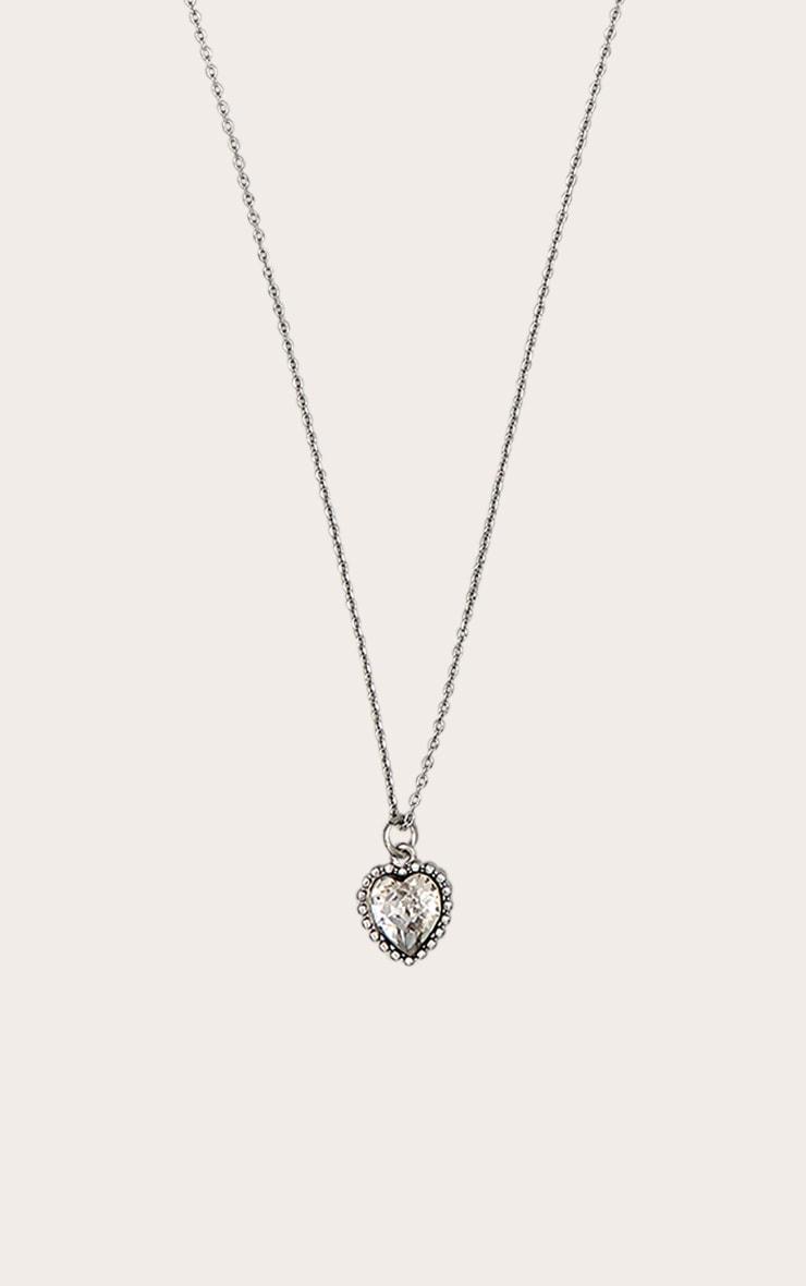 Silver Dainty Diamante Heart Charm Necklace Product Image