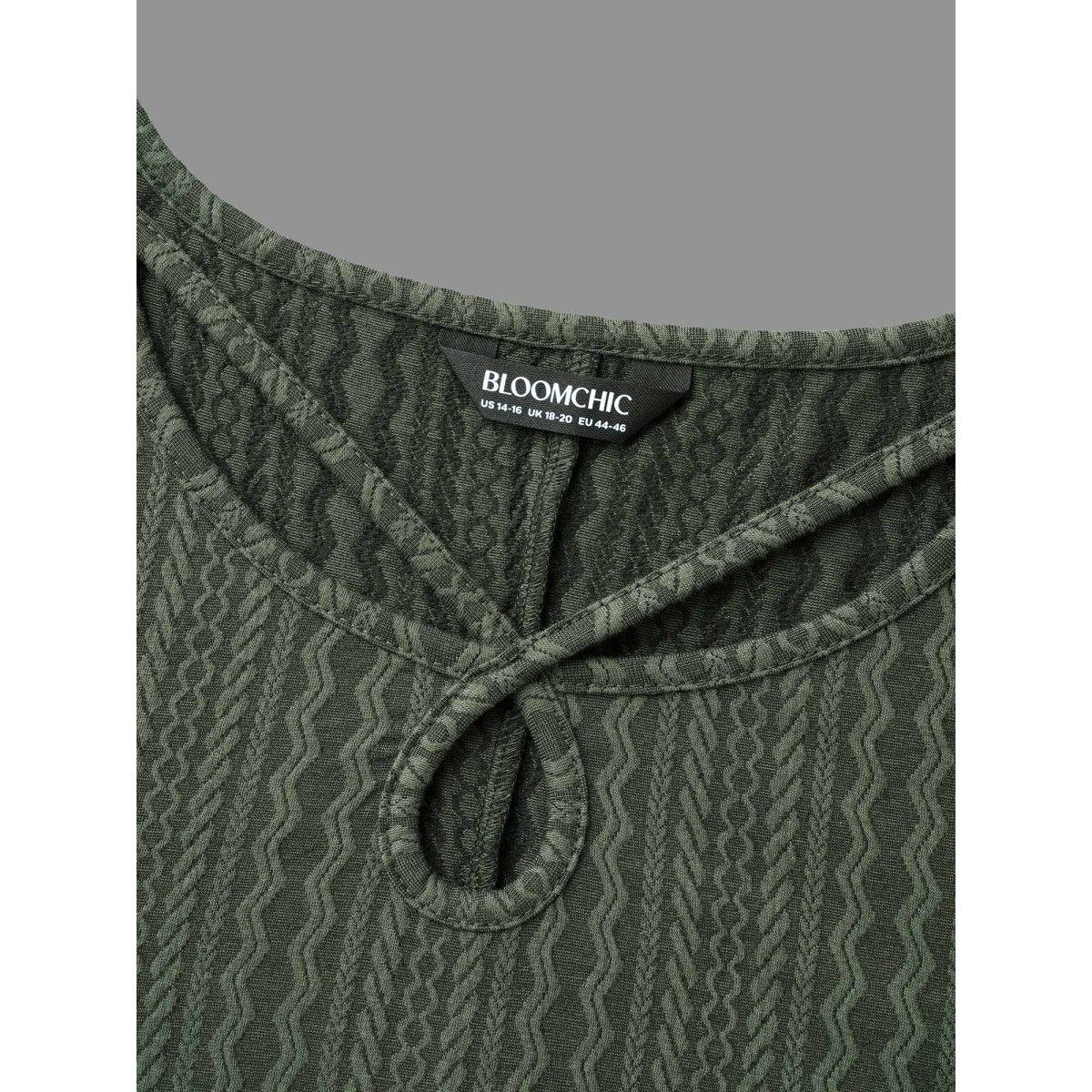 Plus Size Plain Textured Keyhole Knit Dress ArmyGreen Women Casual Texture Knit Dresses Bloomchic 30/6X Product Image